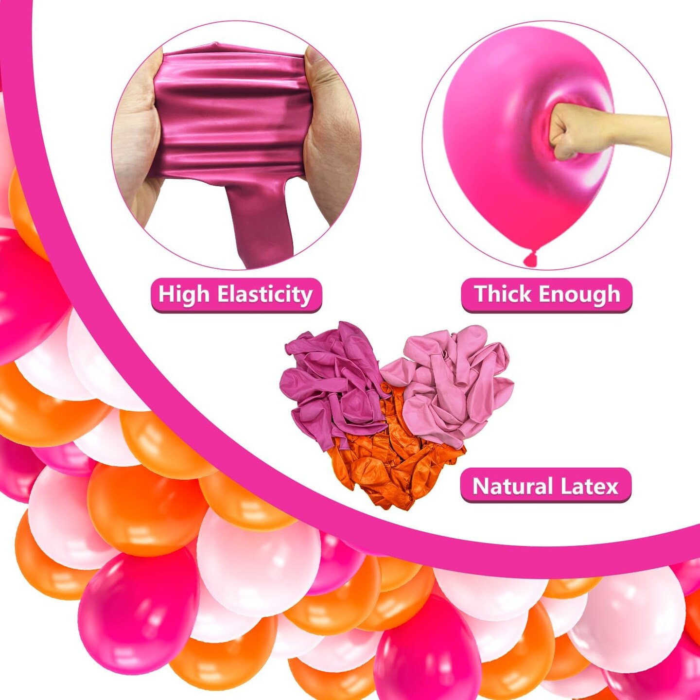 Pink and Orange Balloons 60PCS 12 inch Orange Hot Pink Light Pink Latex Balloons with Ribbons for Party Decoration