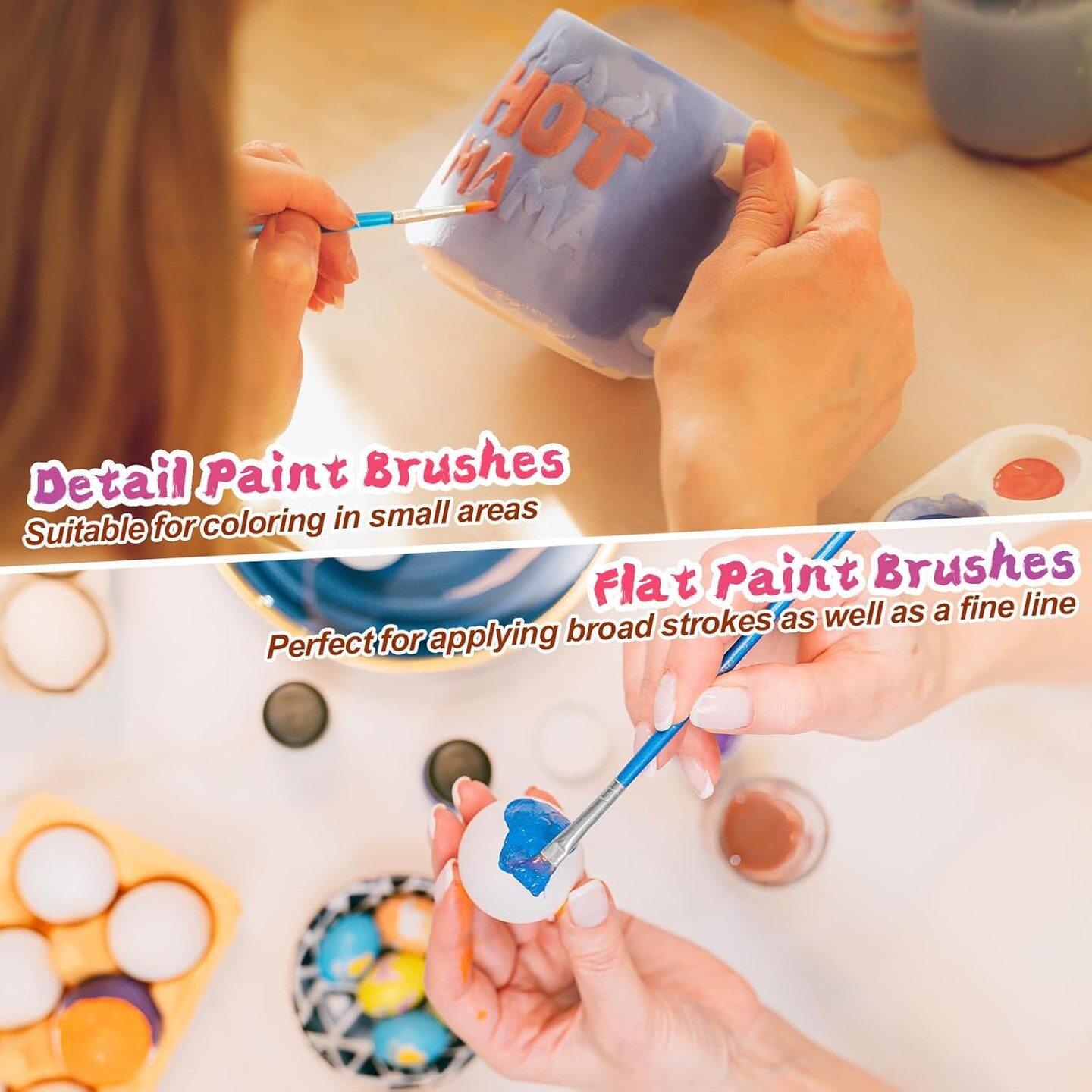 100 Pcs Paint Brushes Set for Acrylic Painting, 50 Pcs Flat and 50 Pcs Round Art Paint Brushes, Painting Brushes for Kids Adults Oil Watercolor Rock Painting Body Face Nail Art