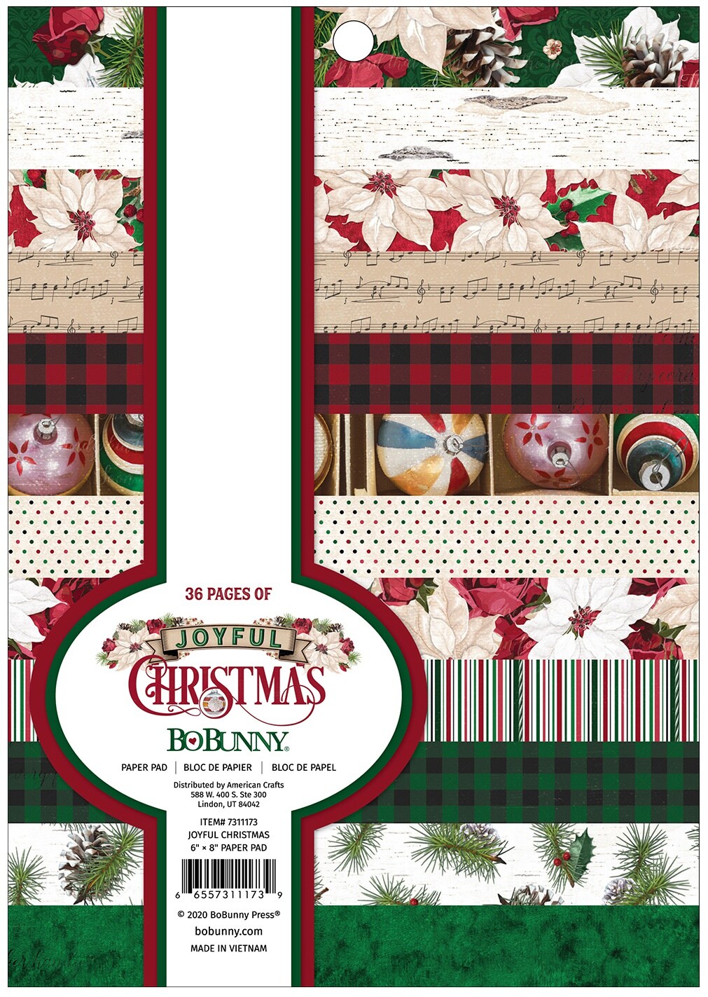 BoBunny Single-Sided Paper Pad 6"X8" 36/Pkg-Joyful Christmas, 12 Designs/3 Each