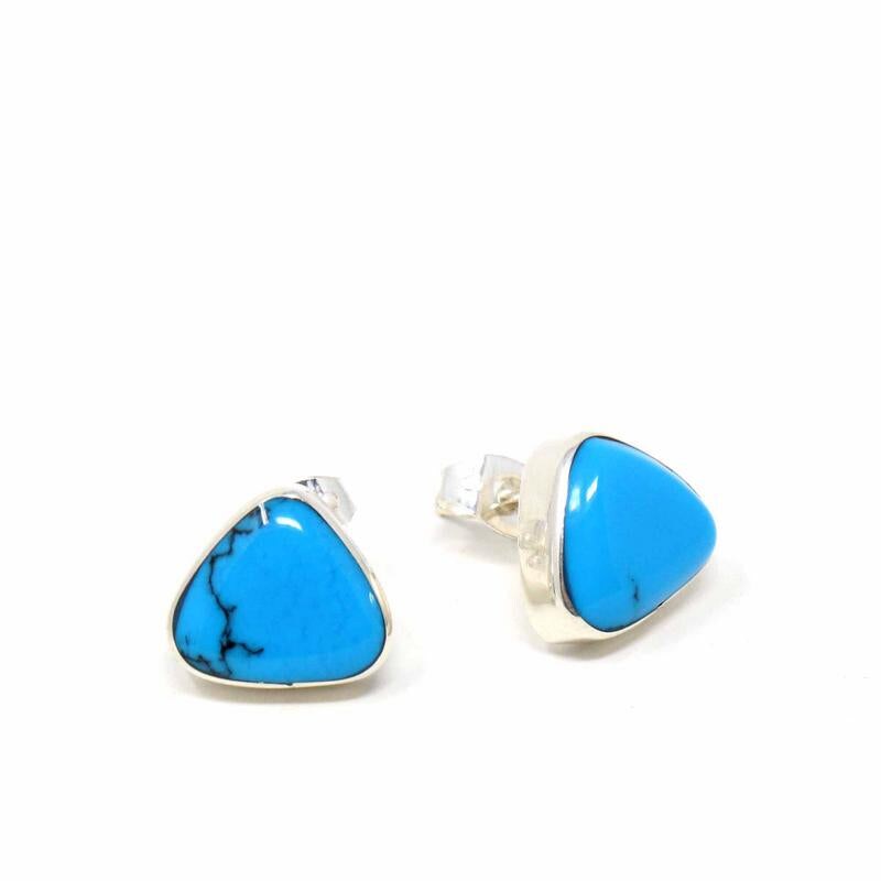 Sterling Silver Earrings Triangle Design with Turquoise Stones Lightweight 1cm Stud Earrings