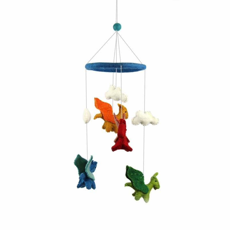 20 Inch Multi-Color Felt Hanging Mobile with Dragons and Clouds Nursery or Kids Room Decor