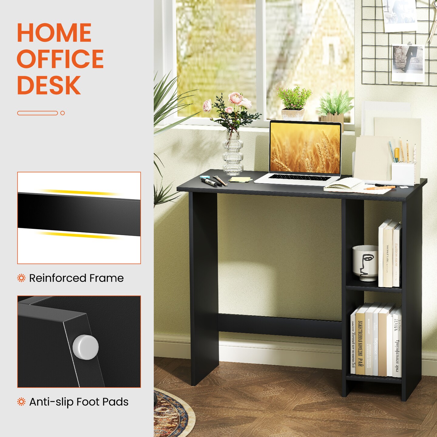 Space Saving Small Computer Desk with 3-Position Adjustable Shelf