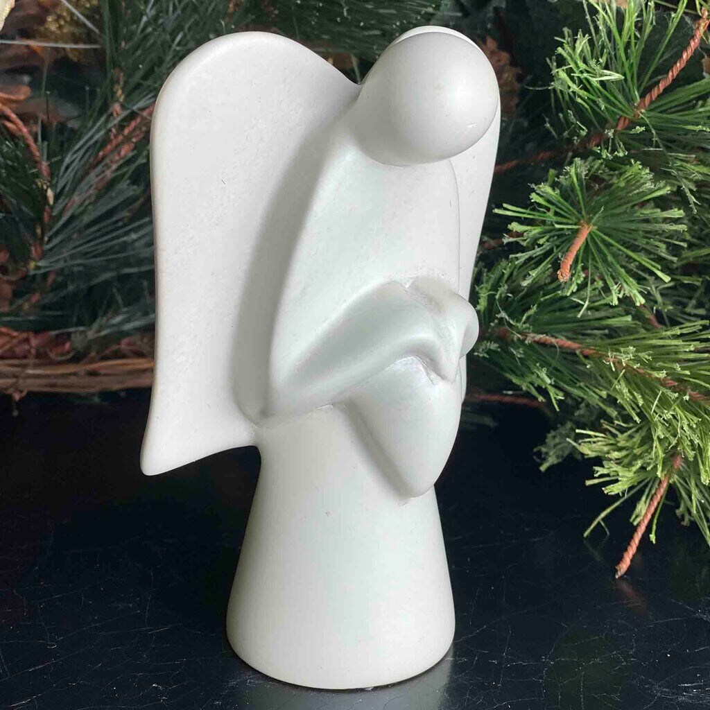 Cream Soapstone Angel Sculpture with Heart 5 inches Hand-Carved