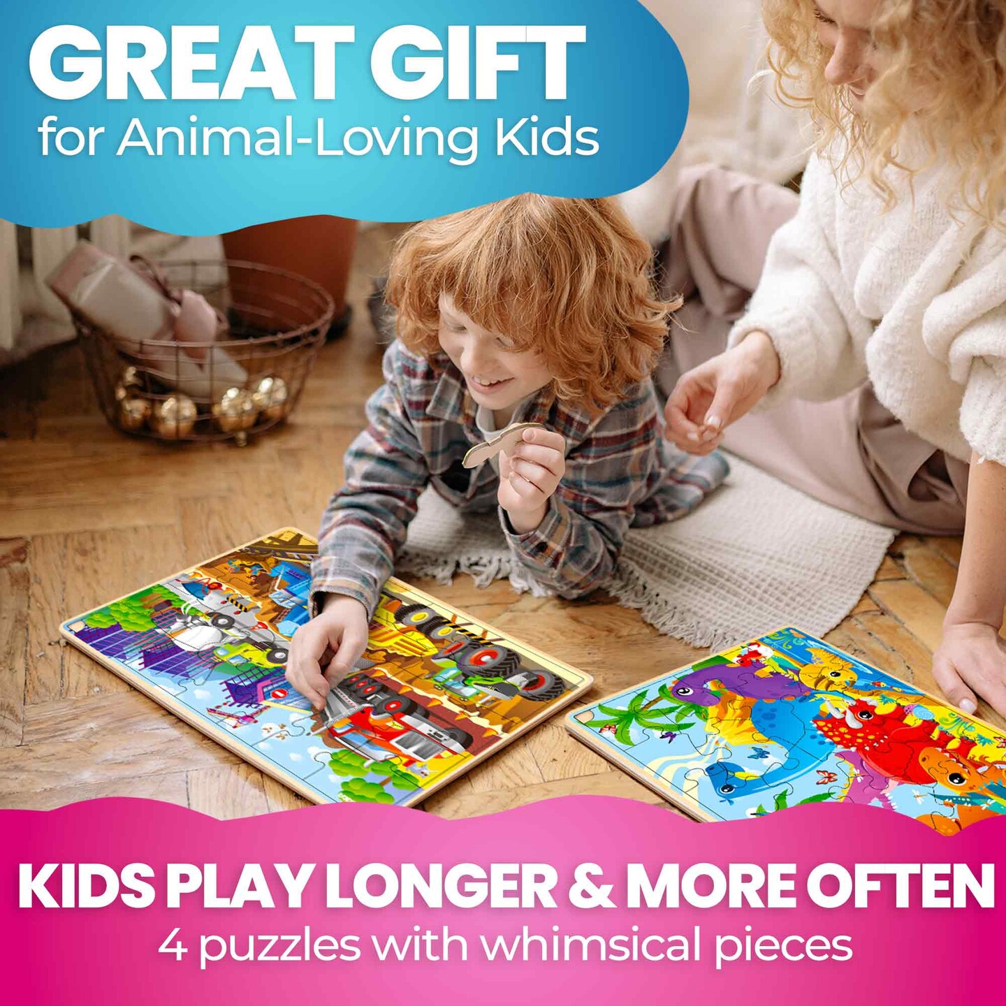 QUOKKA 4SET Puzzles for Kids Ages 4-6 - 36 Pcs Wooden Realistic Montessori Toddler Puzzles Ages 3-5 - Animals Dinosaurs Learning Games for Boys and Girls 4-8 Year Olds