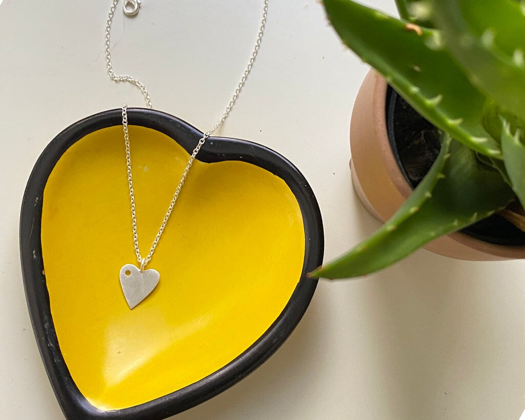 Silver Polished Brass Heart Shape Pendant Necklace with 14&#x201D; Chain and 4&#x201D; Extender for Women