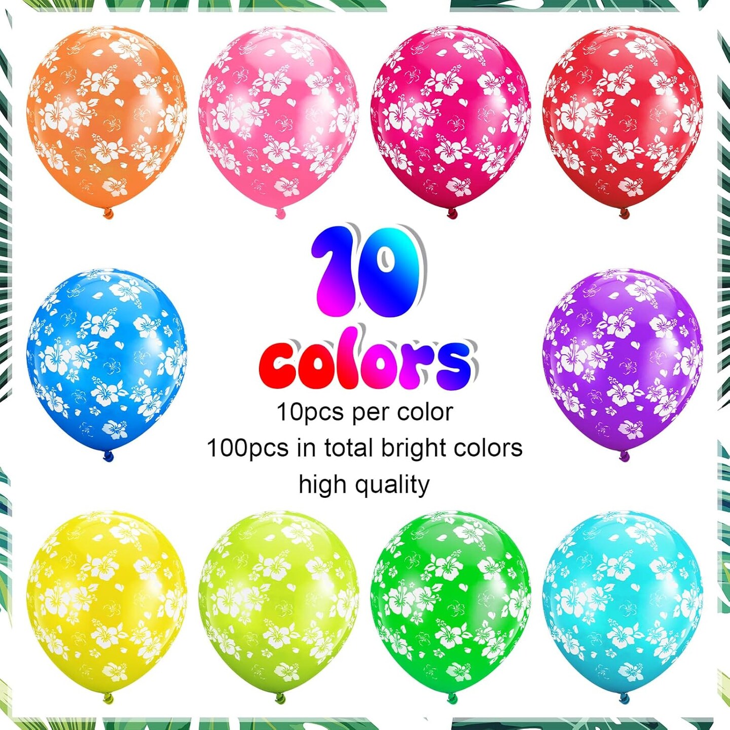 100 Pcs Hawaiian Luau Party Balloons Bulk 12 Inch (Blue,green,orange,pink,purple,red,rose Red)