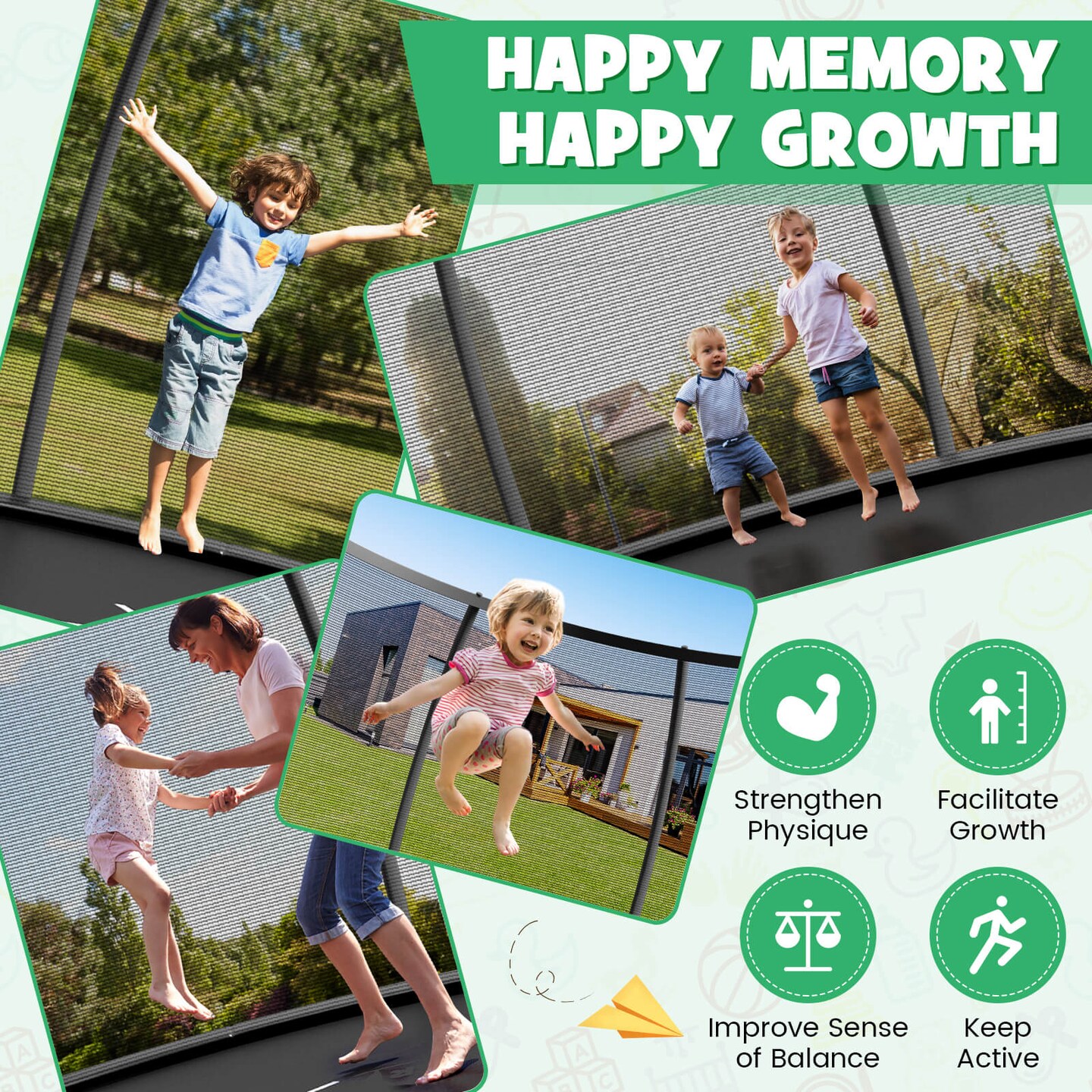 Outdoor 12ft Trampoline for Kids and Adults with Enclosure Net and Ladder