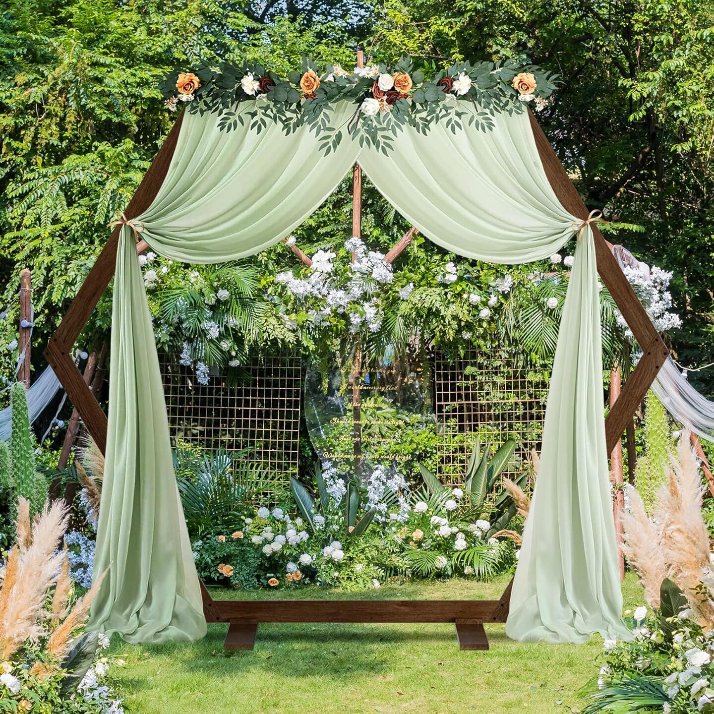 Heptagon Wooden Wedding Arch Backdrop – Dark Brown Ceremony Arbor for Weddings & Events