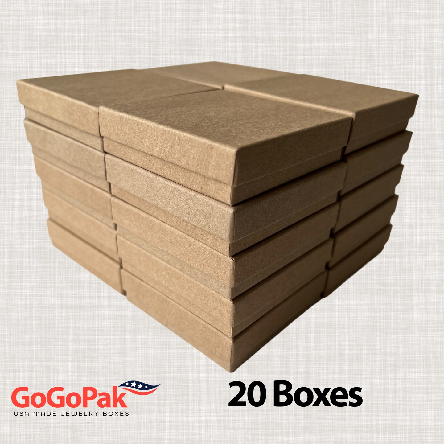 MADE IN USA-20 Boxes - Cotton Filled Cardboard Paper Jewelry Box Gift Case 3-1/2&#x22; x 3-1/2&#x22; x 7/8&#x22; Recycled Kraft - Sturdy Boxes - Jewelry Gift Giving &#x26; Keepsake Boxes