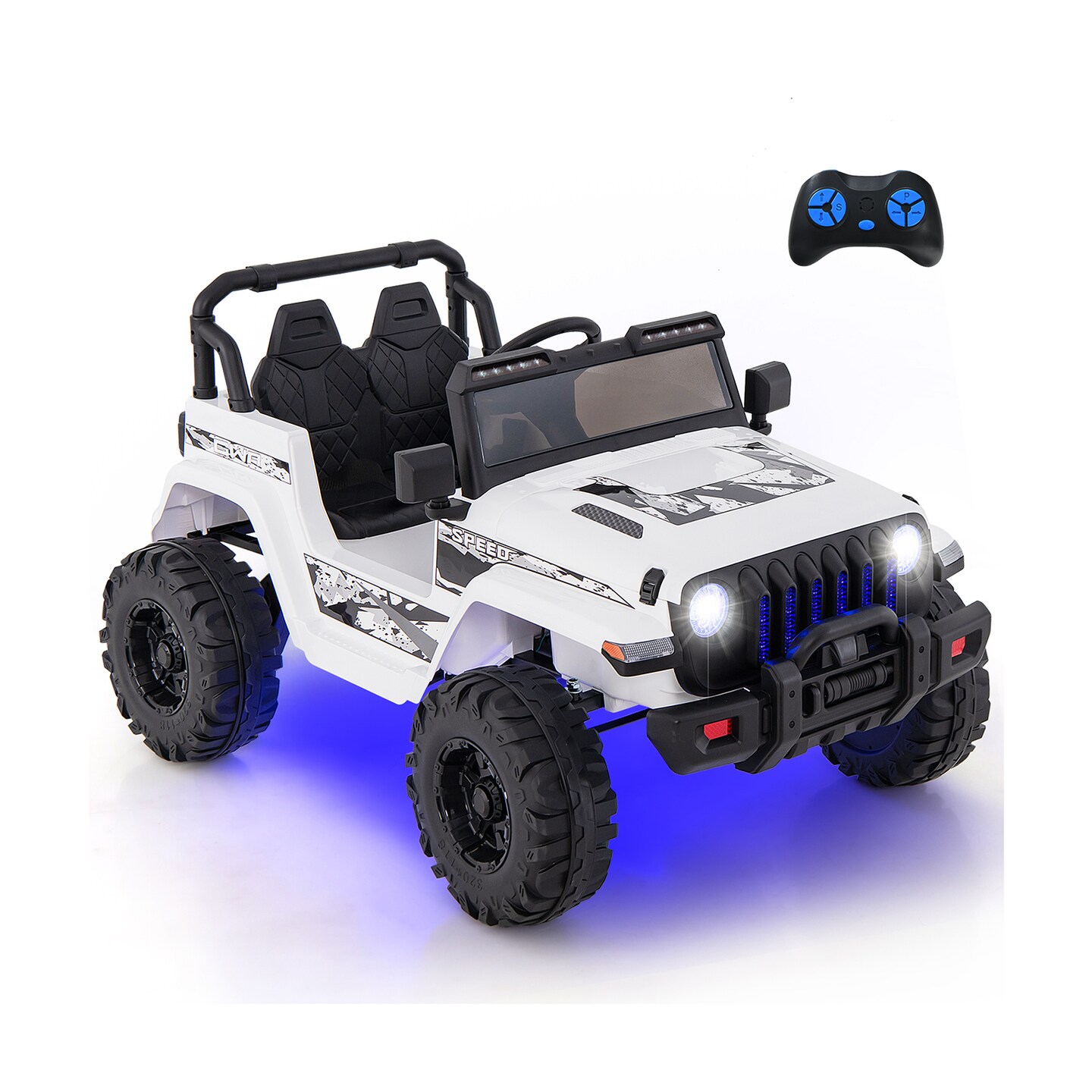 12V Kids Ride-On Car with Remote Control and Two-Speed Modes Music Player and LED Lights for Ages 3 Years