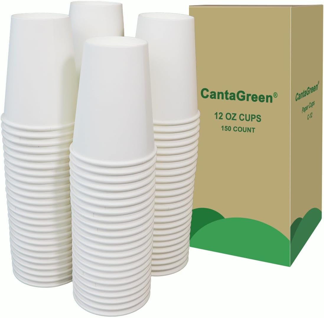 150 Count 12 OZ Heavy-duty Paper Coffee Cups, White Disposable Cup for Hot and Cold Beverage