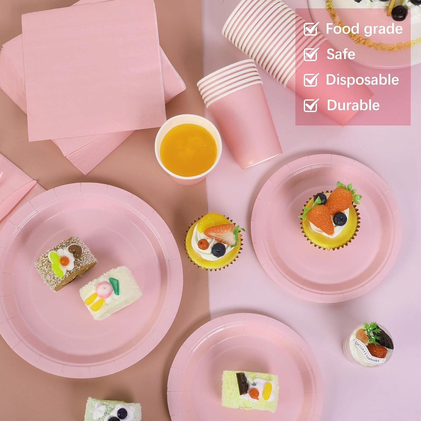 350 Pieces Pink Paper Dinnerware Set 7 Inch 9 Inch Disposable Dinner Plates Sever 50 Guests Paper Cup Cutlery Napkins Solid Color Party Supplies