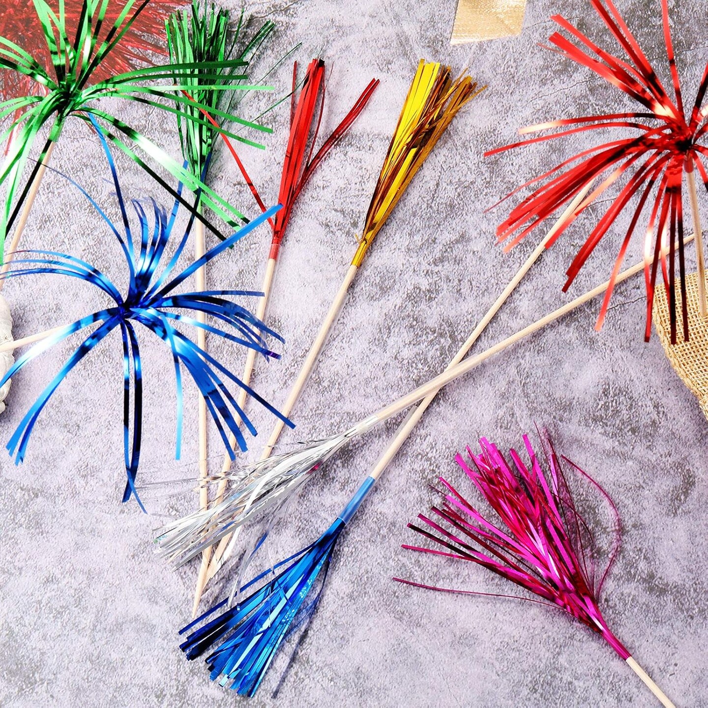 150 Pcs Cocktail Picks Firework Foil Frill Firework Cupcake Picks 7.87 Inch Cupcake Topper Toothpicks Food Fireworks Sticks Cocktail Sticks for Halloween Christmas Cake Party Decoration