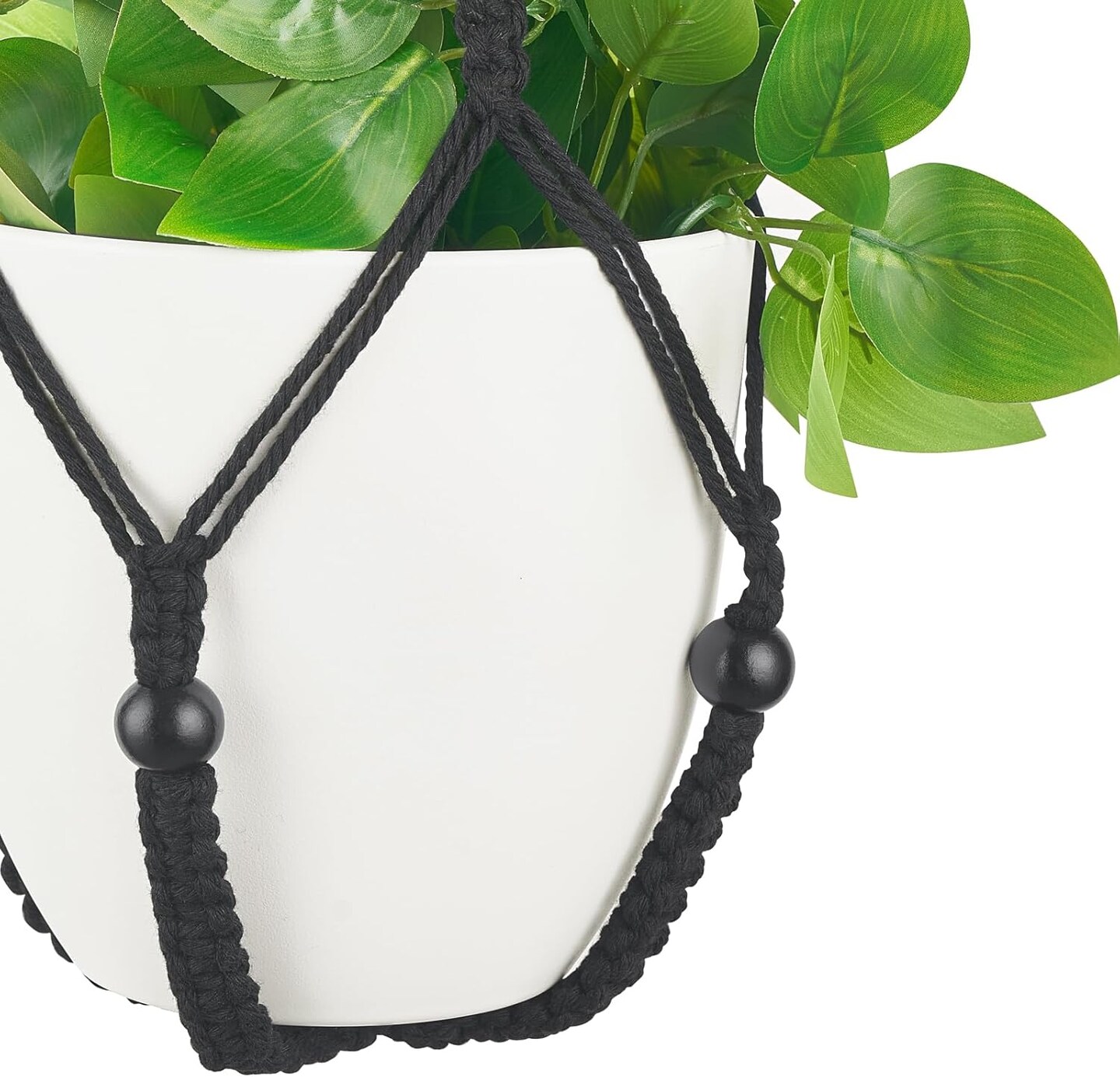 Artificial Macrame Hanging Plant with Pot (1, Black)