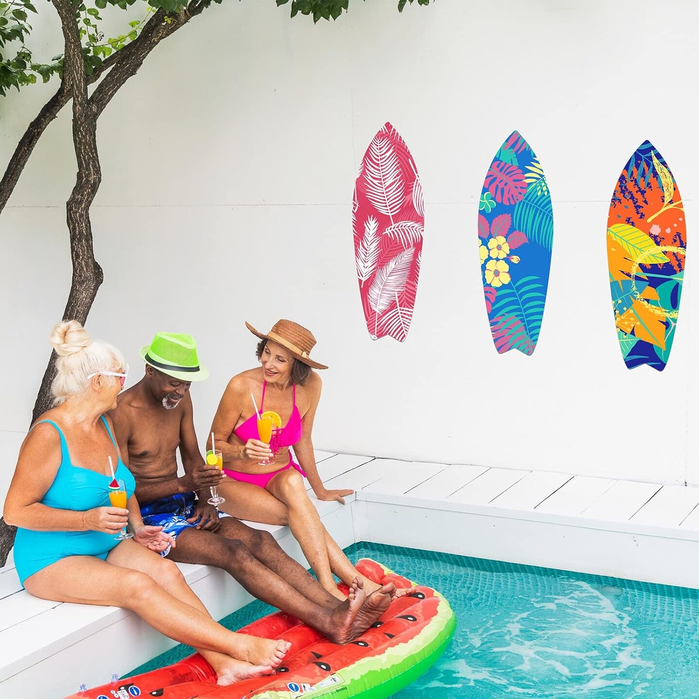 8 Pcs 9 1/2" x 28" Surfboards Cut Out Cardboard Tropical Beach Decorations Surf Board Wall Decoration Hawaiian Party Wall Decor Graphics Surfboard Sign for Summer Pool Surf Party