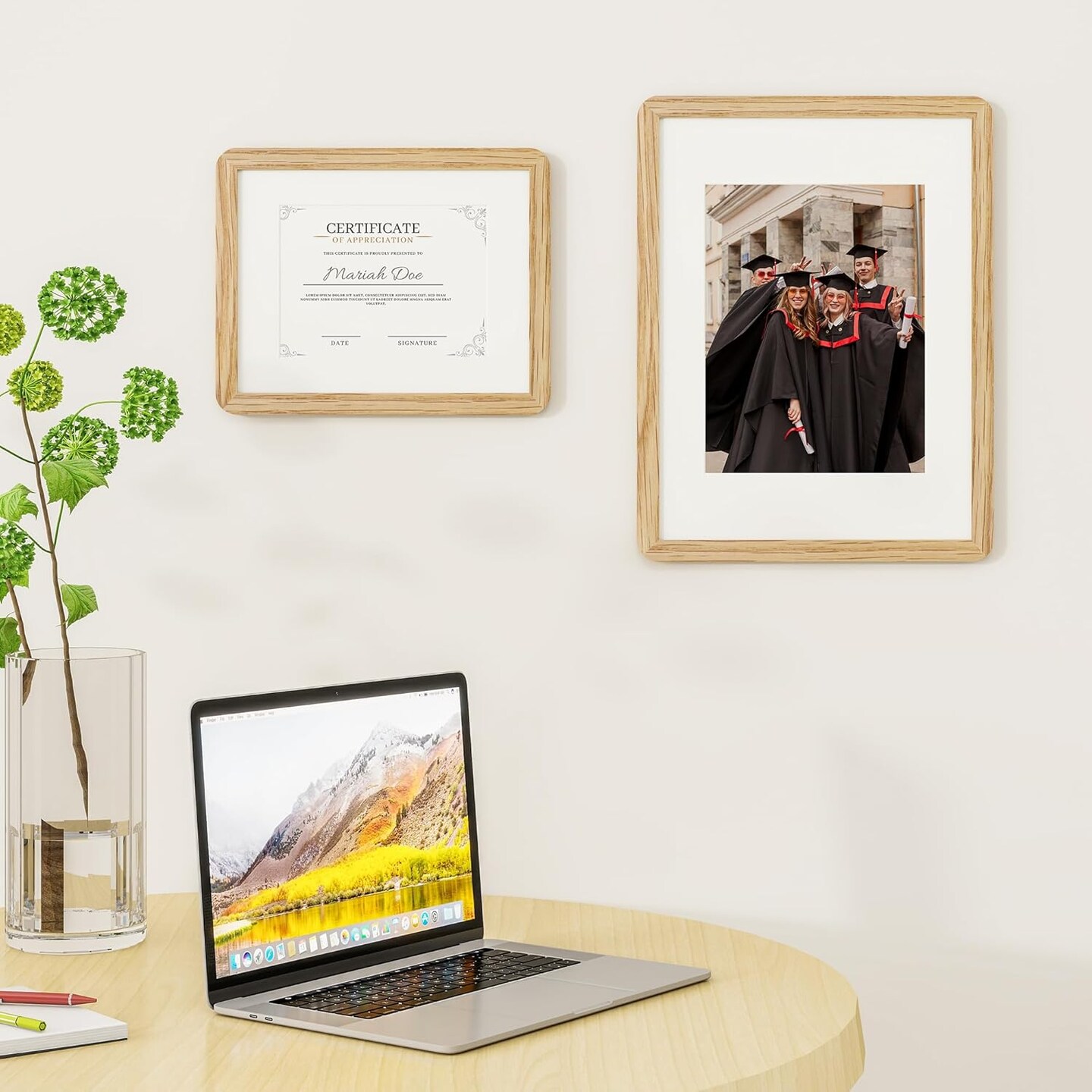 8.5 by 11 Picture Frame - Solid Oak Wood 8.5x11 Fram, 8 1/2 x 11 For 6x8, Tabletop and Wall Display, Hanging Hardware Included