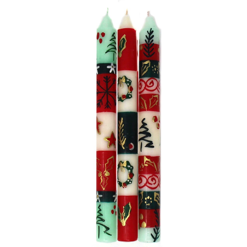 Set of 3 Tall Hand Painted Candles Decorative Taper Candles Gift Boxed