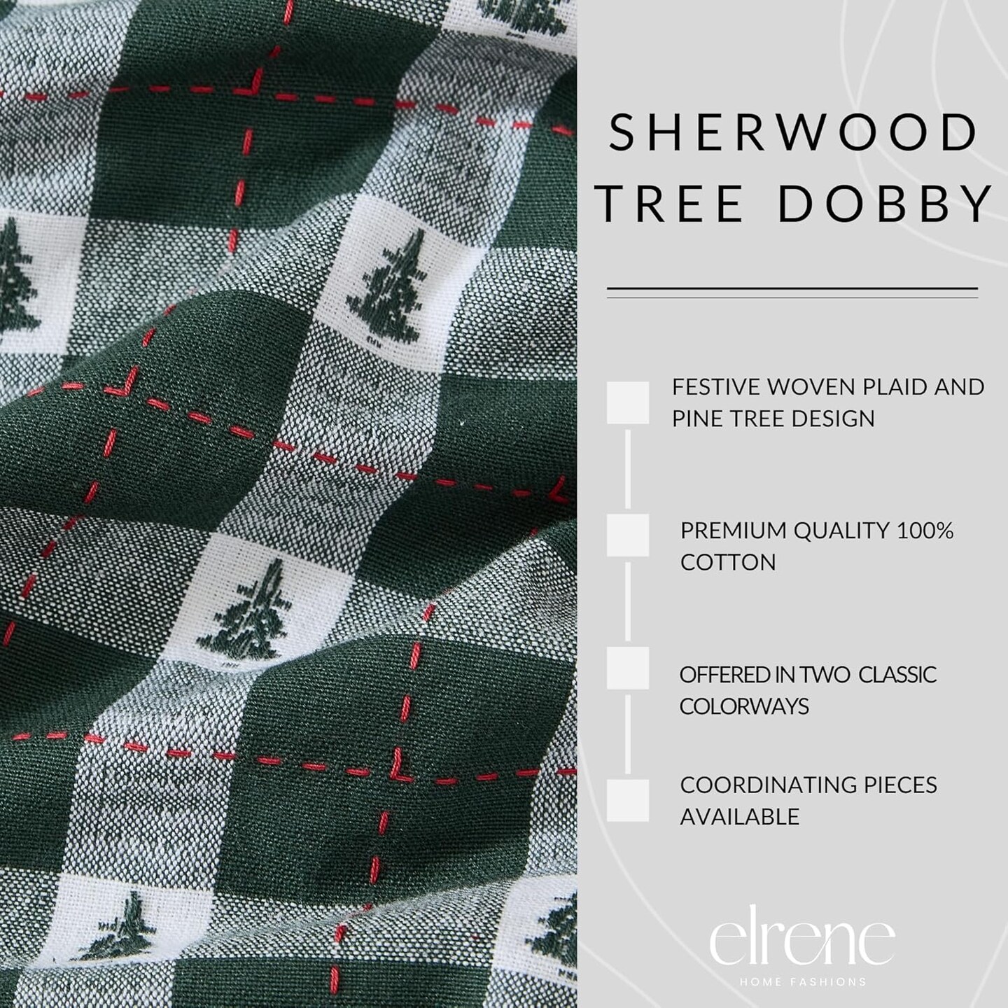 Home Fashions Sherwood Tree Dobby Christmas/Holiday Cotton Dining Table or Console Runner, 13&#x22;x70&#x22;, Green