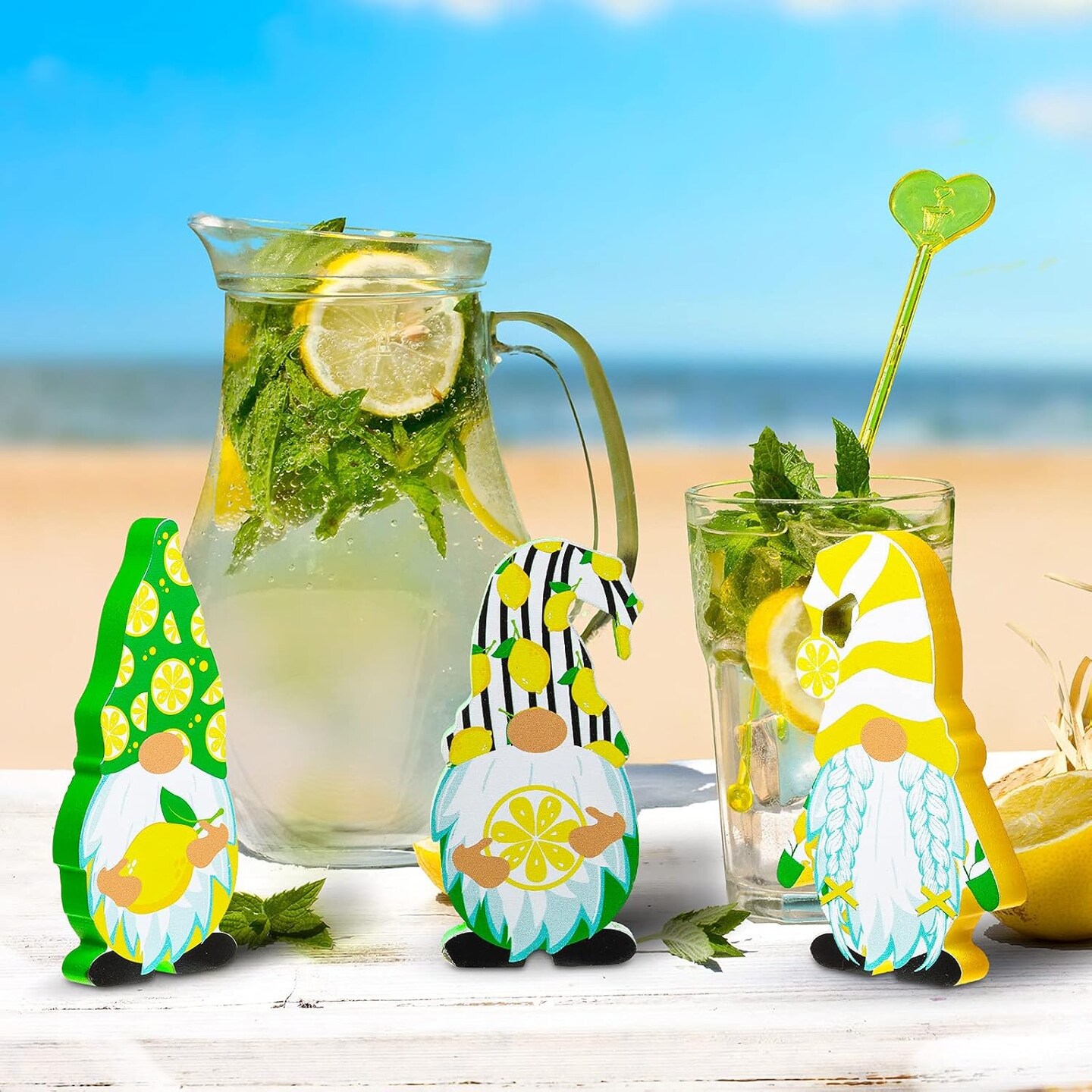 3 Pcs Lemon Gnomes Decor Lemon Wooden Decorations for Kitchen Summer Tiered Tray Gnomes Lemon Wooden Tabletop Centerpiece Farmhouse Lemon Gnome Freestanding Table Signs for Summer Home Decoration