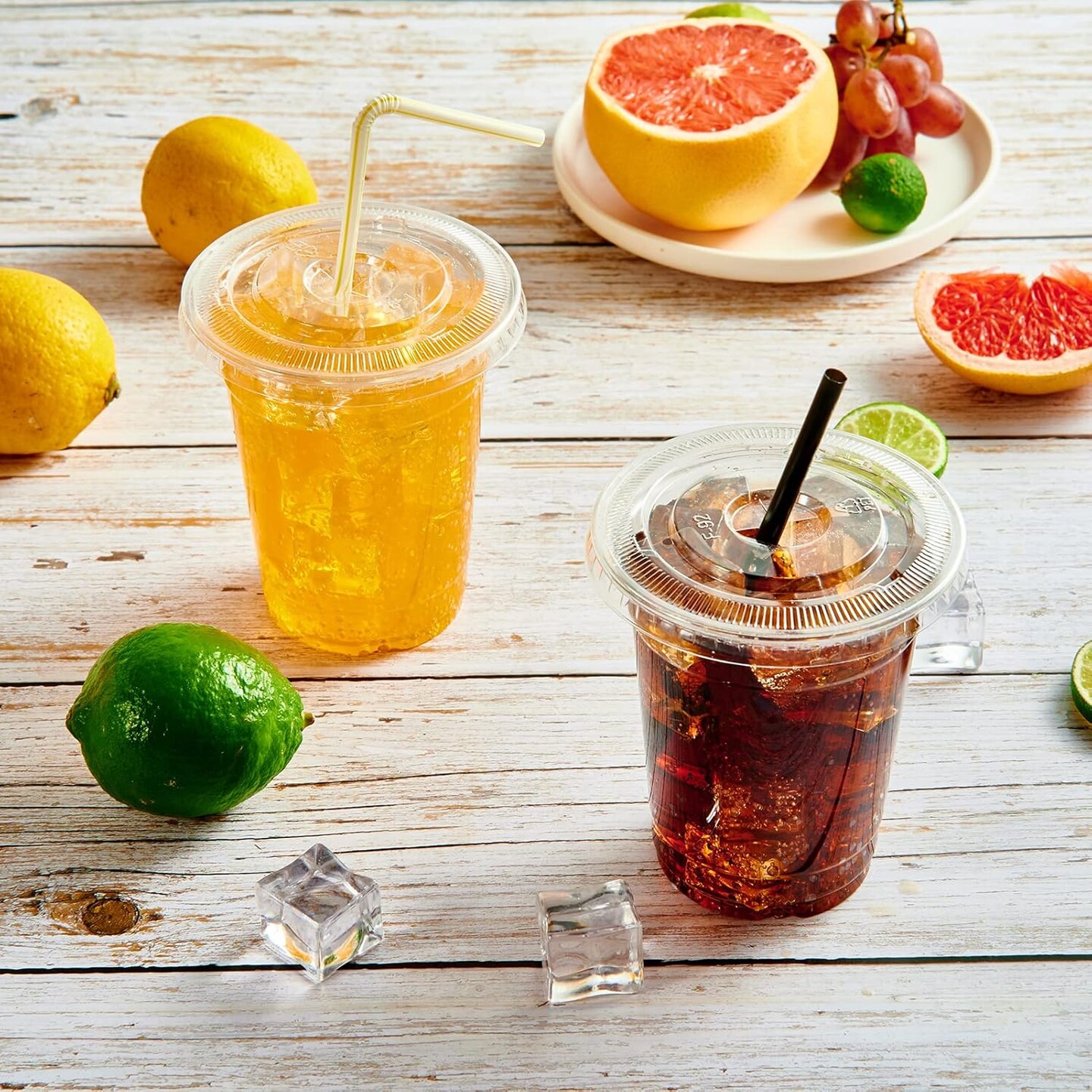 200 Pack 12 OZ PET Clear Plastic Cups with Lids, 12 OZ Crystal Cold Disposable Drinking Plastic Cups with Flat Lids, Perfect for Ice Coffee, Smoothie, Juice