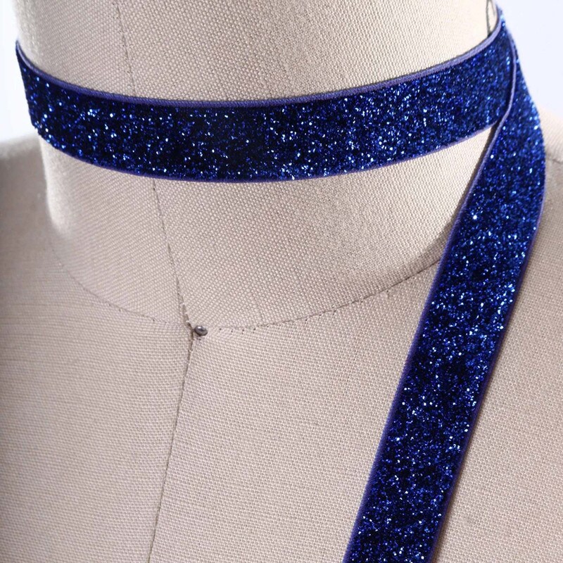2 Yards Royal Blue Glitter Elastic 3/8" Shiny Trim for Hair Accessories & Crafts