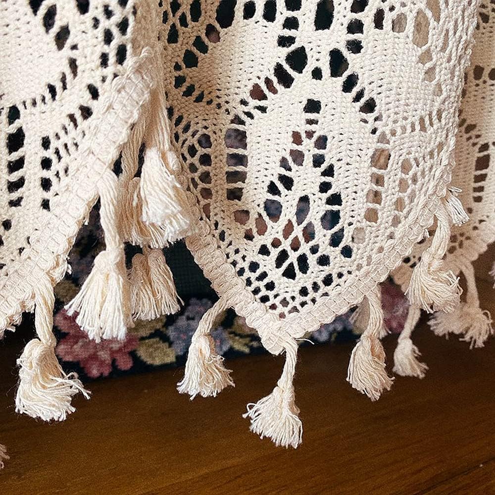 Retro Crochet Curtain Valance for Kitchen Window - 35&#x22;W x 15&#x22;L (Pack of 1) (Beige)