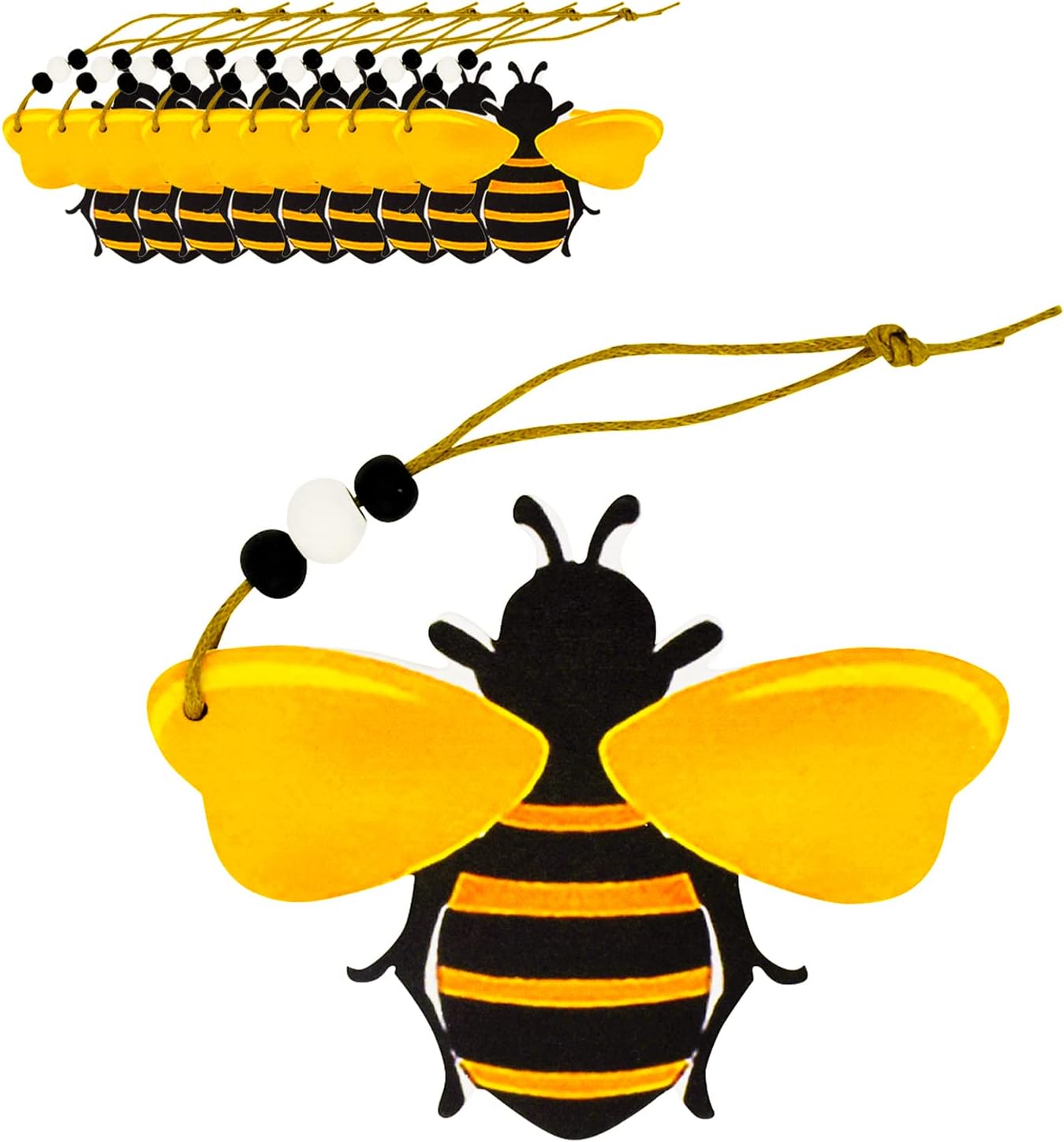 10 PCS Bee Ornaments Wooden Bumble Bees Cutouts Decorations for Tree Tree Tray Wreath Christmas Festival Bee Sign Art Crafts Home Hanging Decor, Bulk