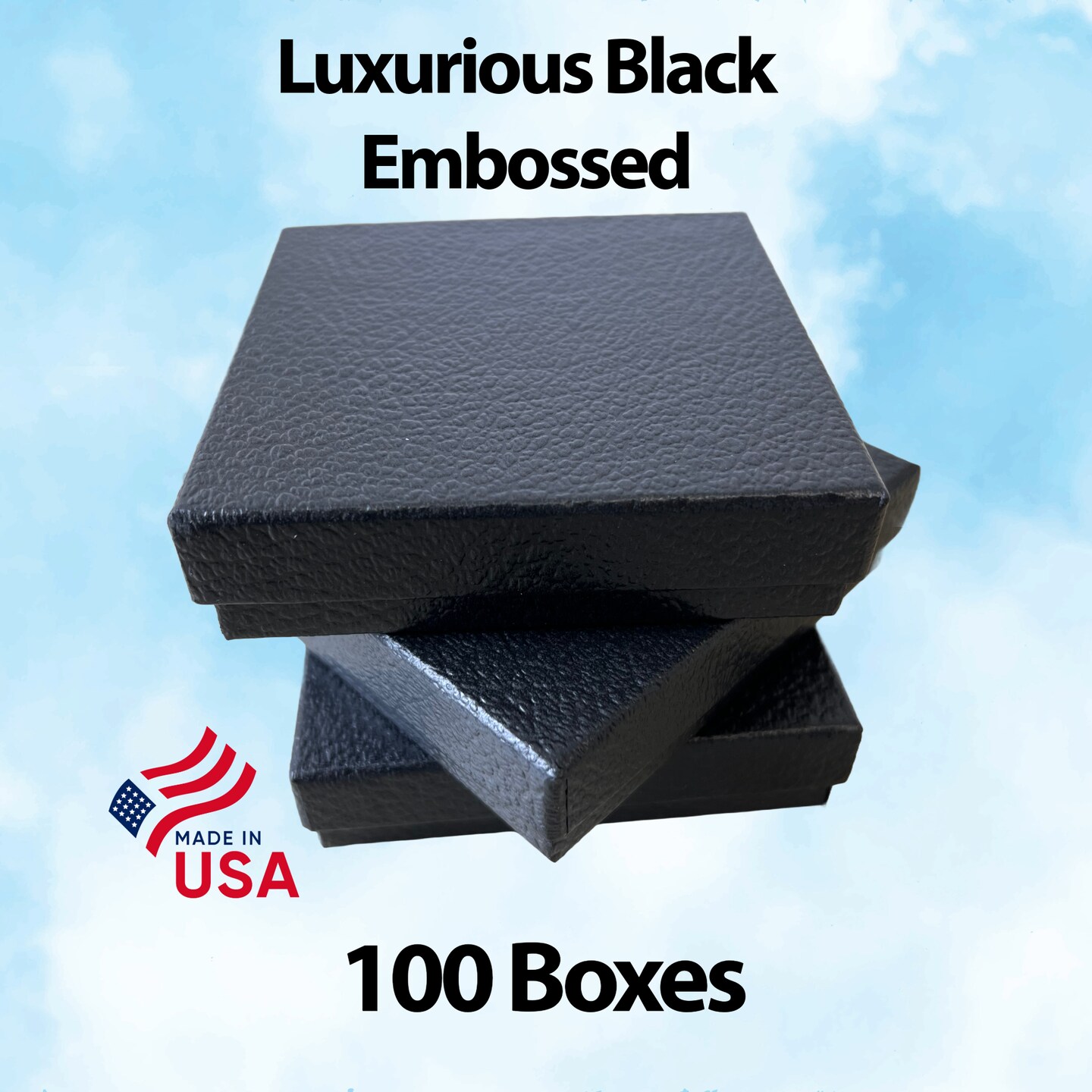 MADE IN USA - 20 Boxes - Black Embossed Jewelry Boxes with Cotton Filling - 3.5&#x22;x3.5&#x22;x7/8&#x22;