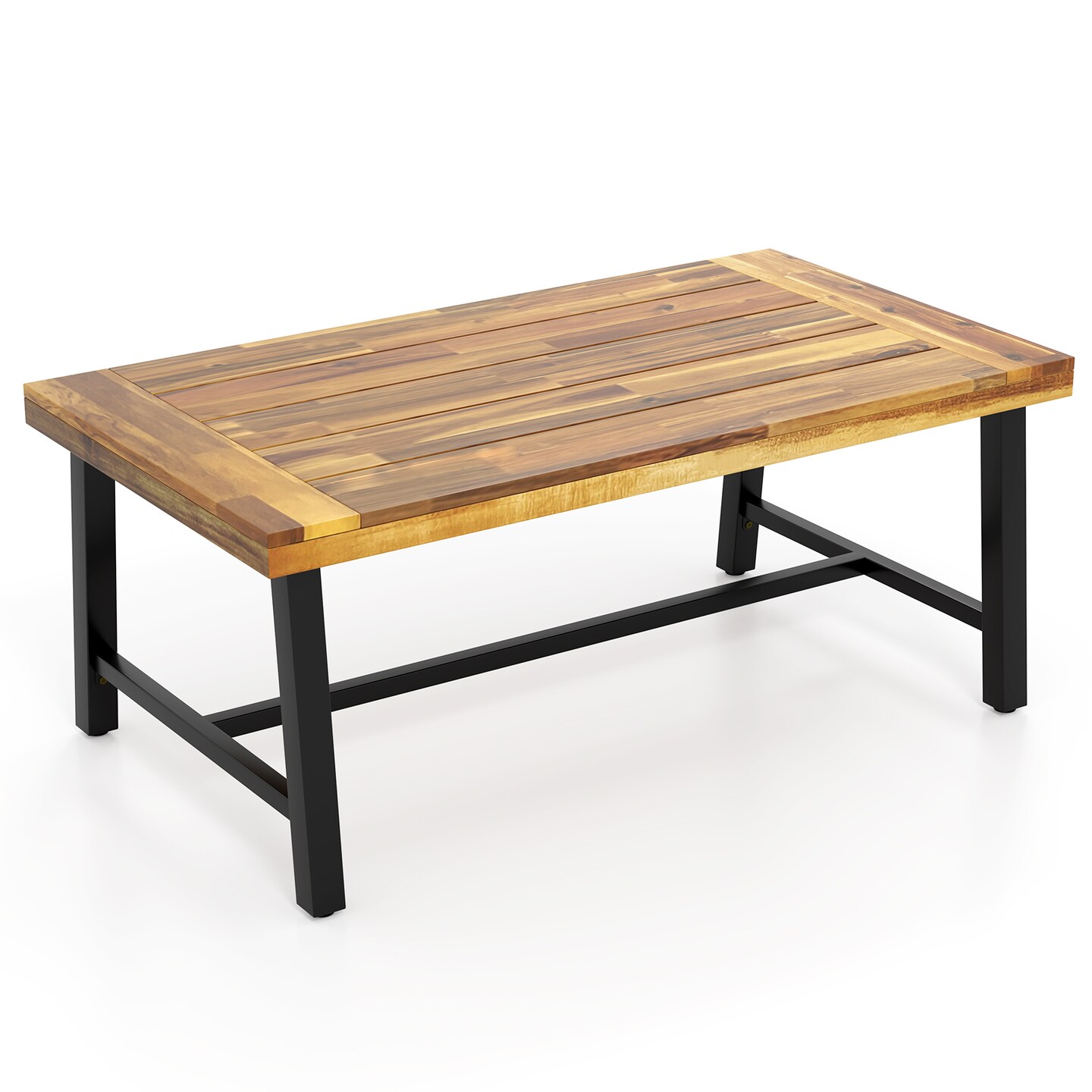 43.5" Acacia Wood Coffee Table with Thick Top and Reinforced Metal Frame Ideal for Indoor or Outdoor