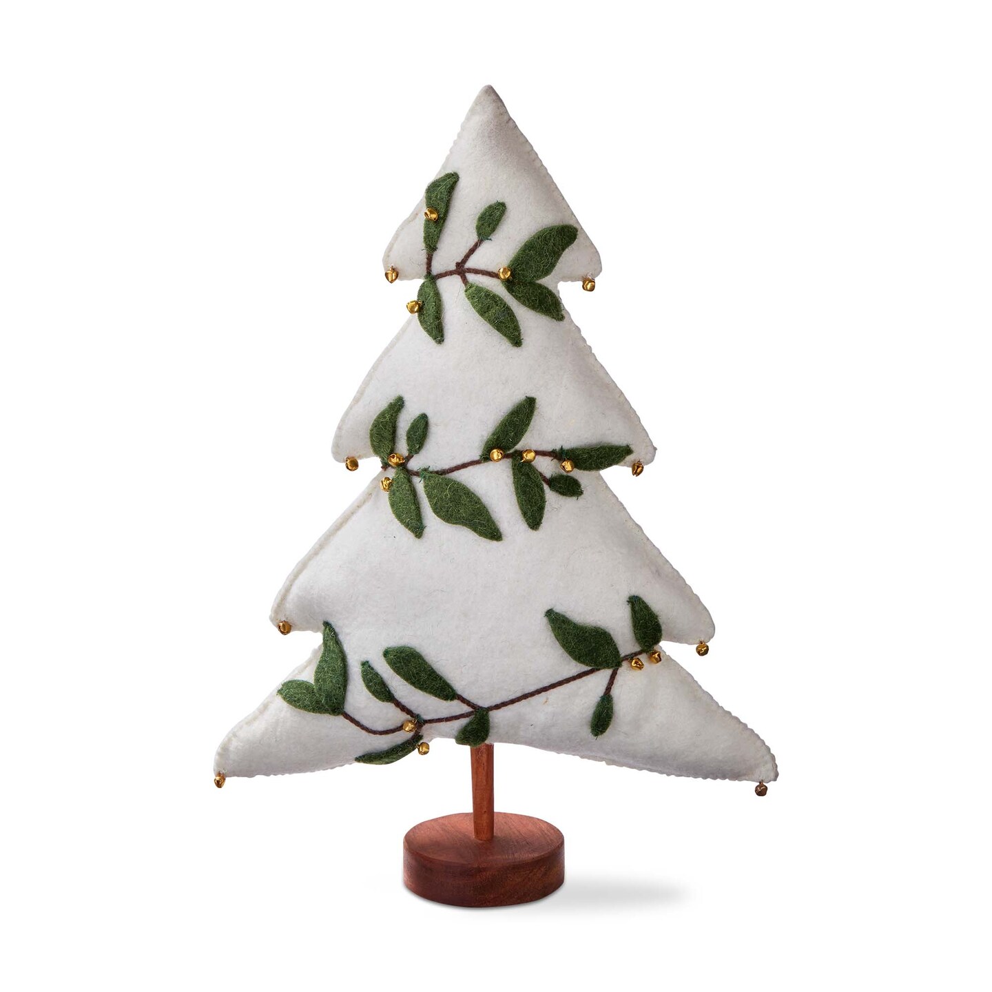 19-inch Medium White Felt Christmas Winter Tree Balsam Leaf Gold Berry Garland Tabletop Mantel Shelf Decorations