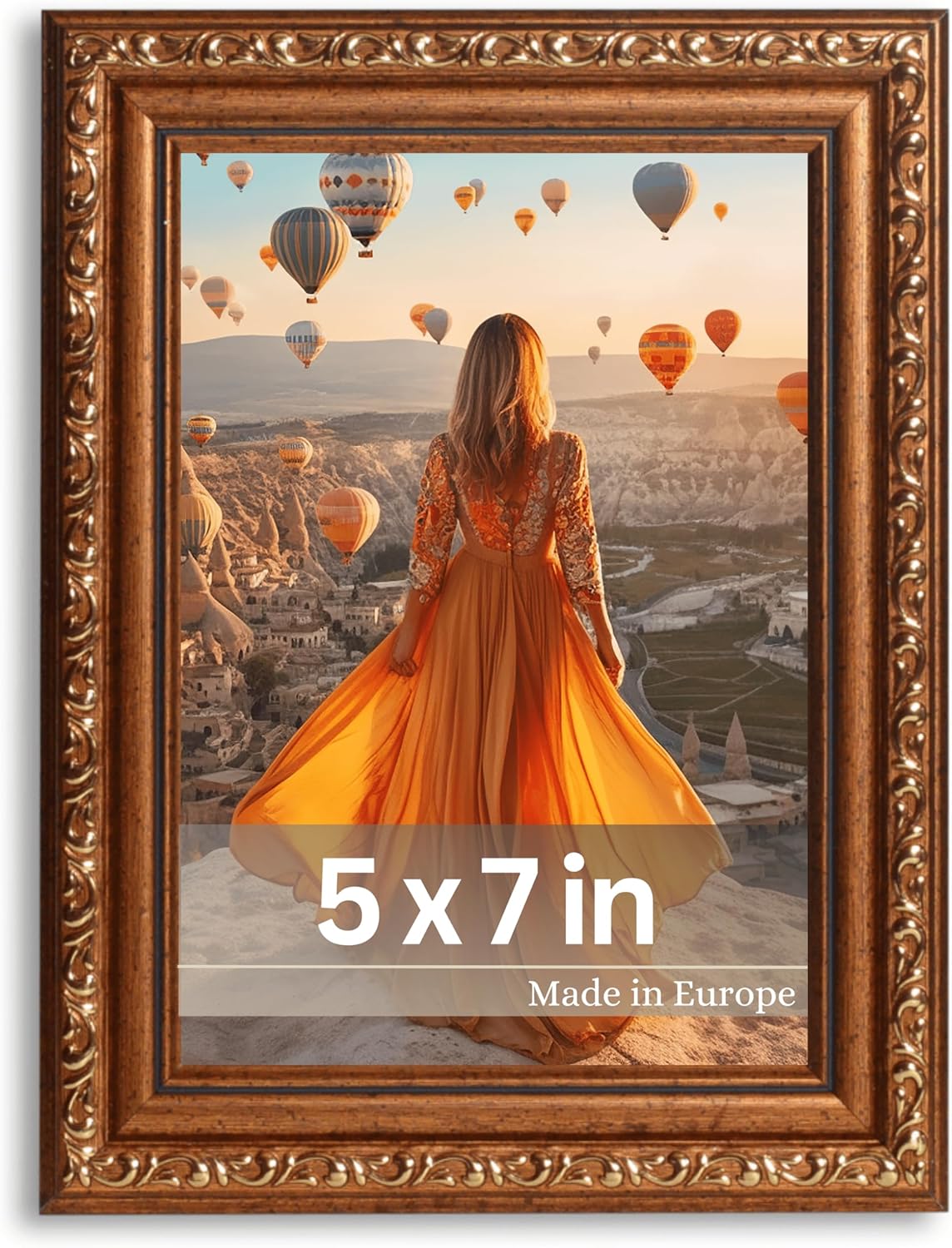 5x7 Picture Frame Brown Gold - Vintage Picture Frames with Shutterproof Acrylic Glass - Antique - Baroque