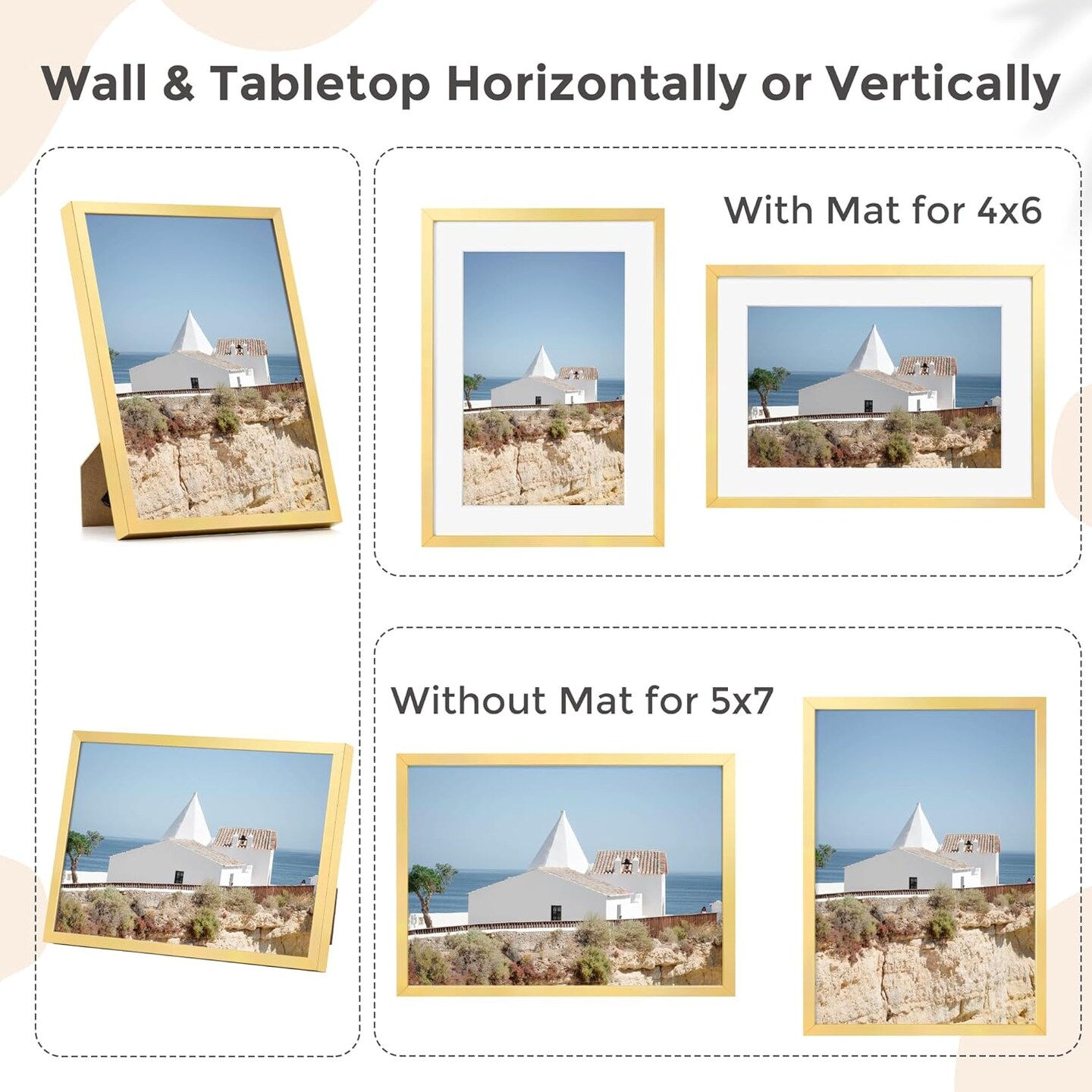 5x7 Gold Picture Frame, Aluminum Photo Frame, Plexiglass And Hanging Hardware Included