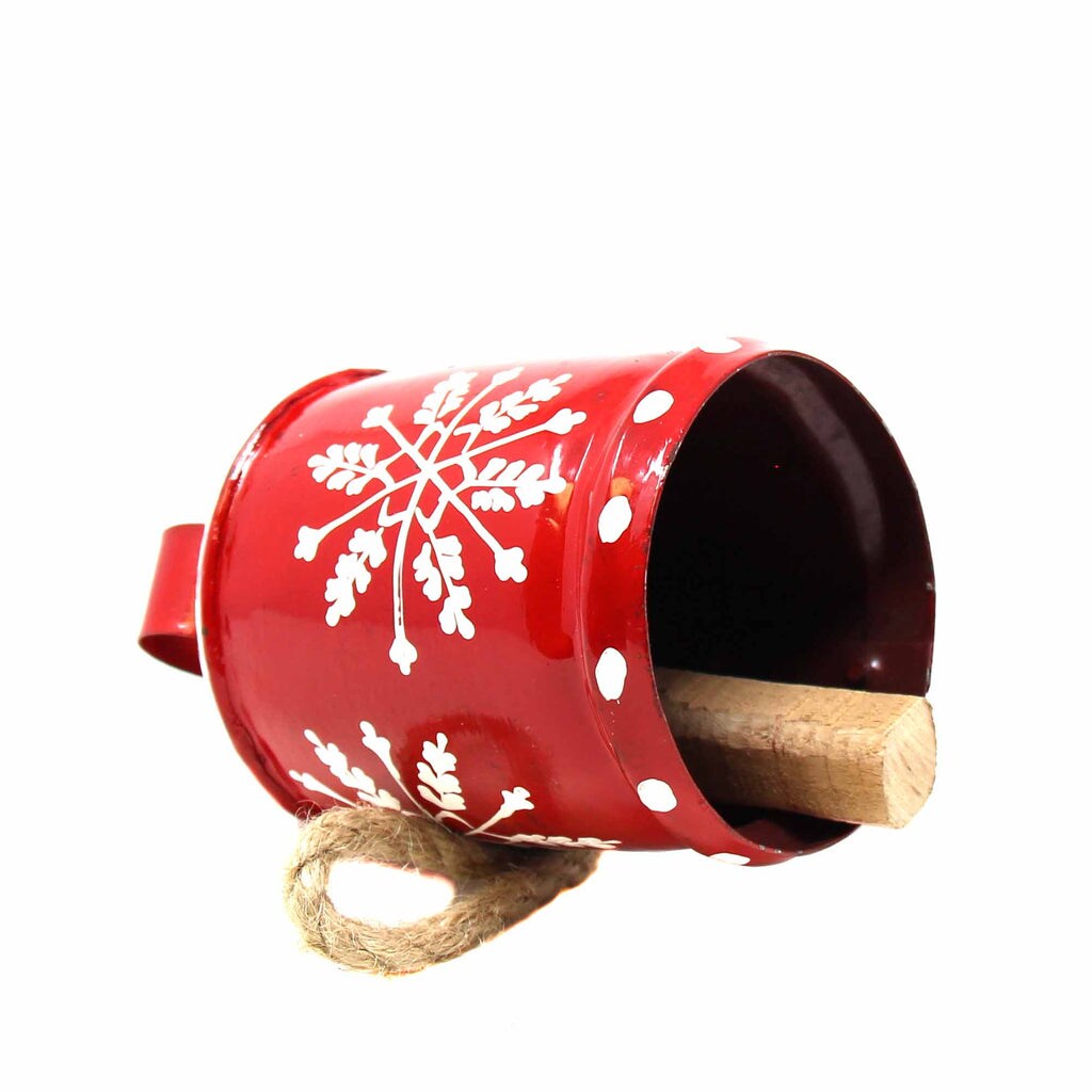 Red-White Metal Hand-Painted Snowflake Hanging Bell with Wood Clapper