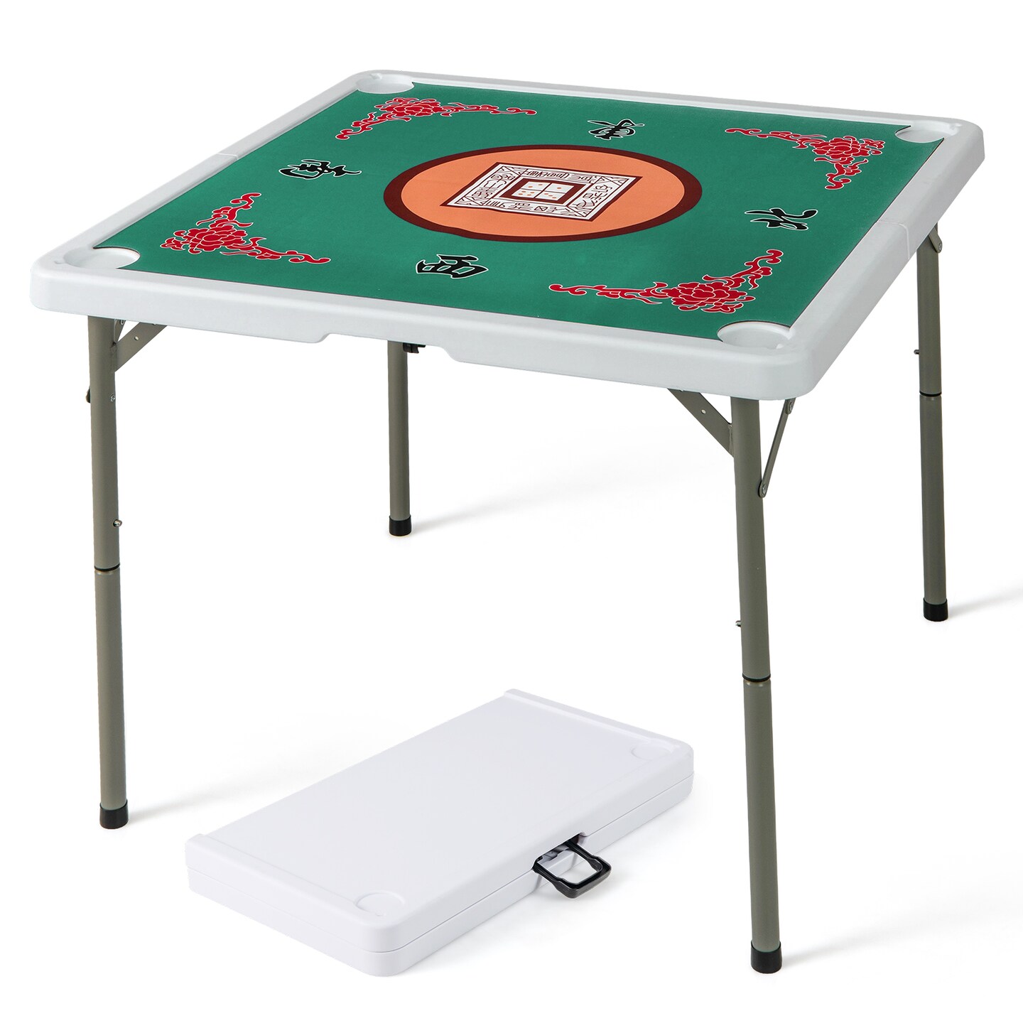 35&#x22; Foldable Mahjong Table with Mat and Handle Portable Game Table for 4 Players Indoor Outdoor Use