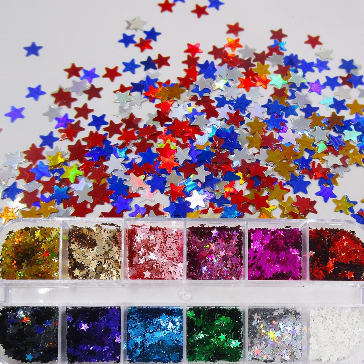 24 Colors Star Chunky Glitter Flakes Holographic Mylar Stars Shapes Glitters Confetti Nail Sequins for Acrylic Nails Crafts Resin Makeup