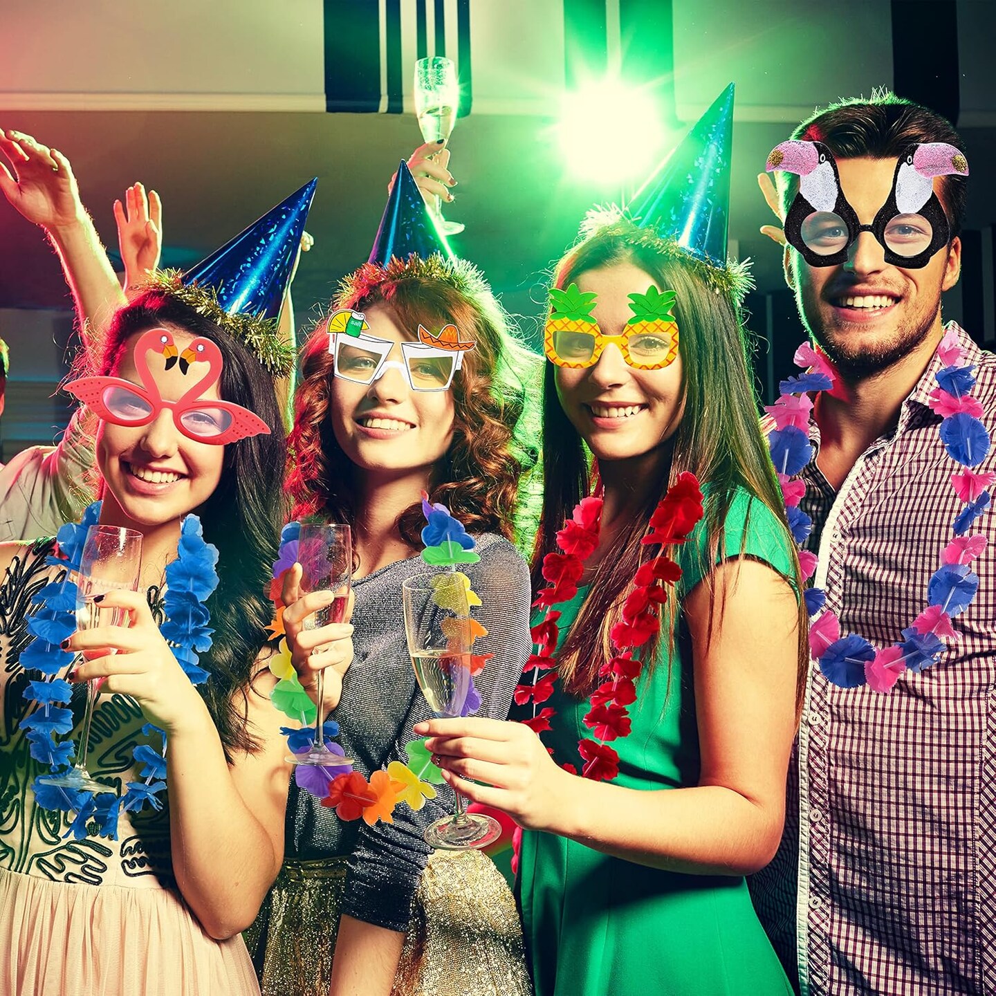 12 Pieces Luau Party Glasses and 12 Pieces Hawaiian Leis, Flowers Leis Garlands Novelty Sunglasses, Tropical Birthday Summer Beach Party Decoration Supplies