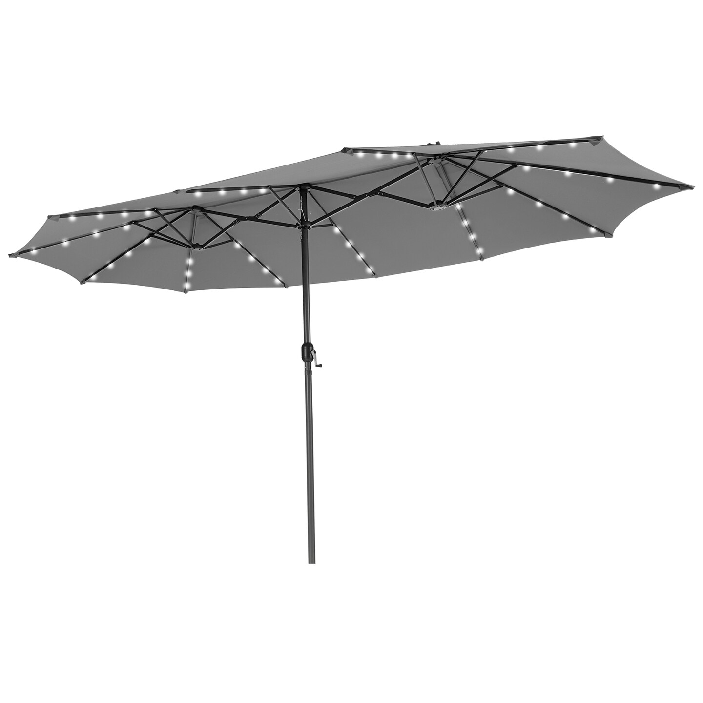 grey patio umbrella with solar lights BLUU 12 FT Cantilever LED Aluminum Offset Umbrella This stylish and practical outdoor umbrella is perfect for family gatherings 10 Ft. Solar Power Lighted