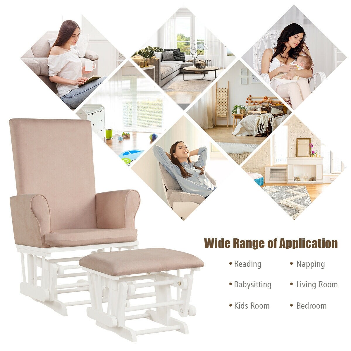 Baby Nursery Rocking Chair Glider with Ottoman for Feeding and Relaxing