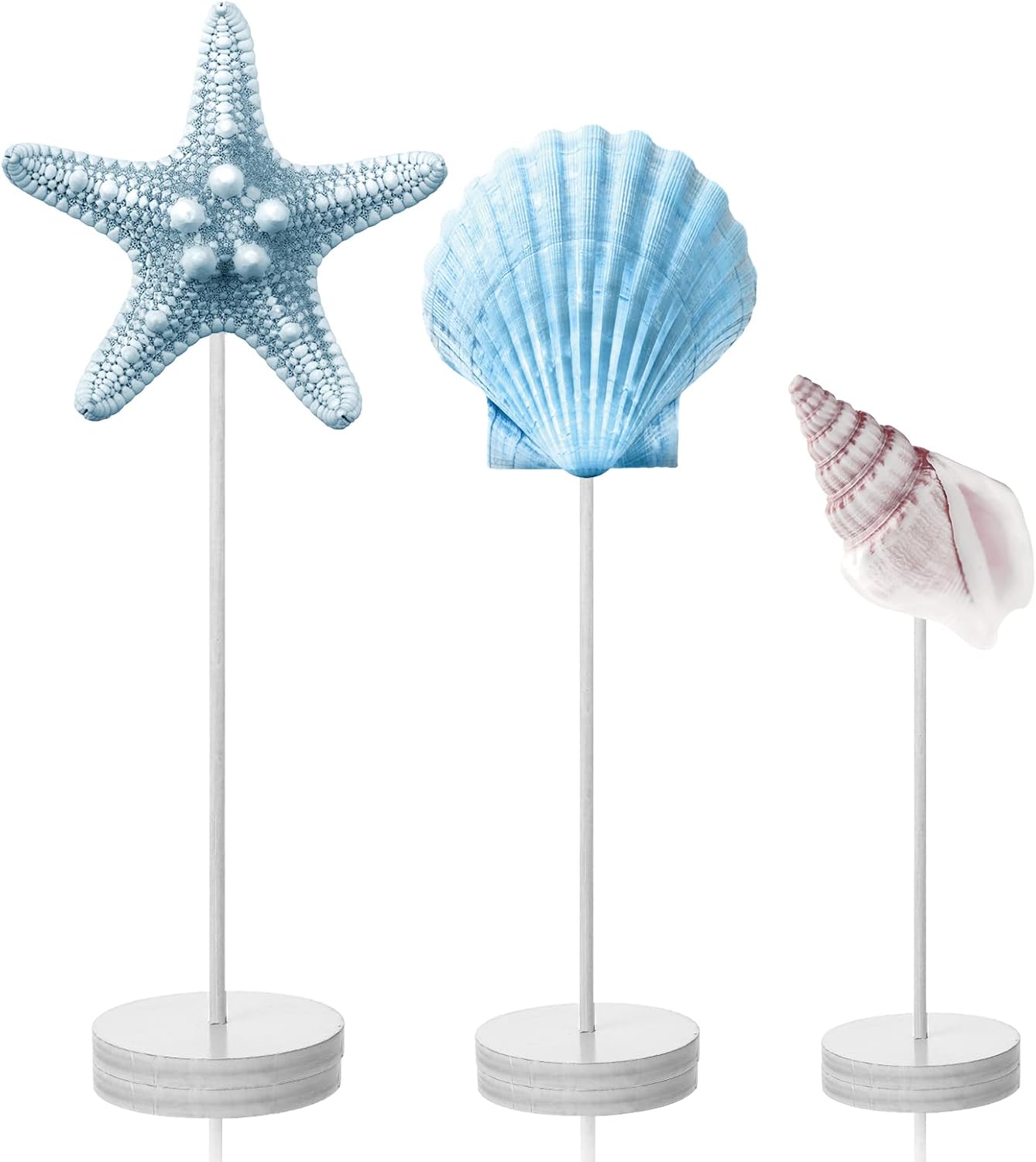 3 Pieces Summer Ocean wooden table sign standing wood Starfish Seashell Conch tabletop home decor Rustic Tabletop Centerpiece Beach Nautical themed Block Decoration for farmhouse Kitchen bedroom