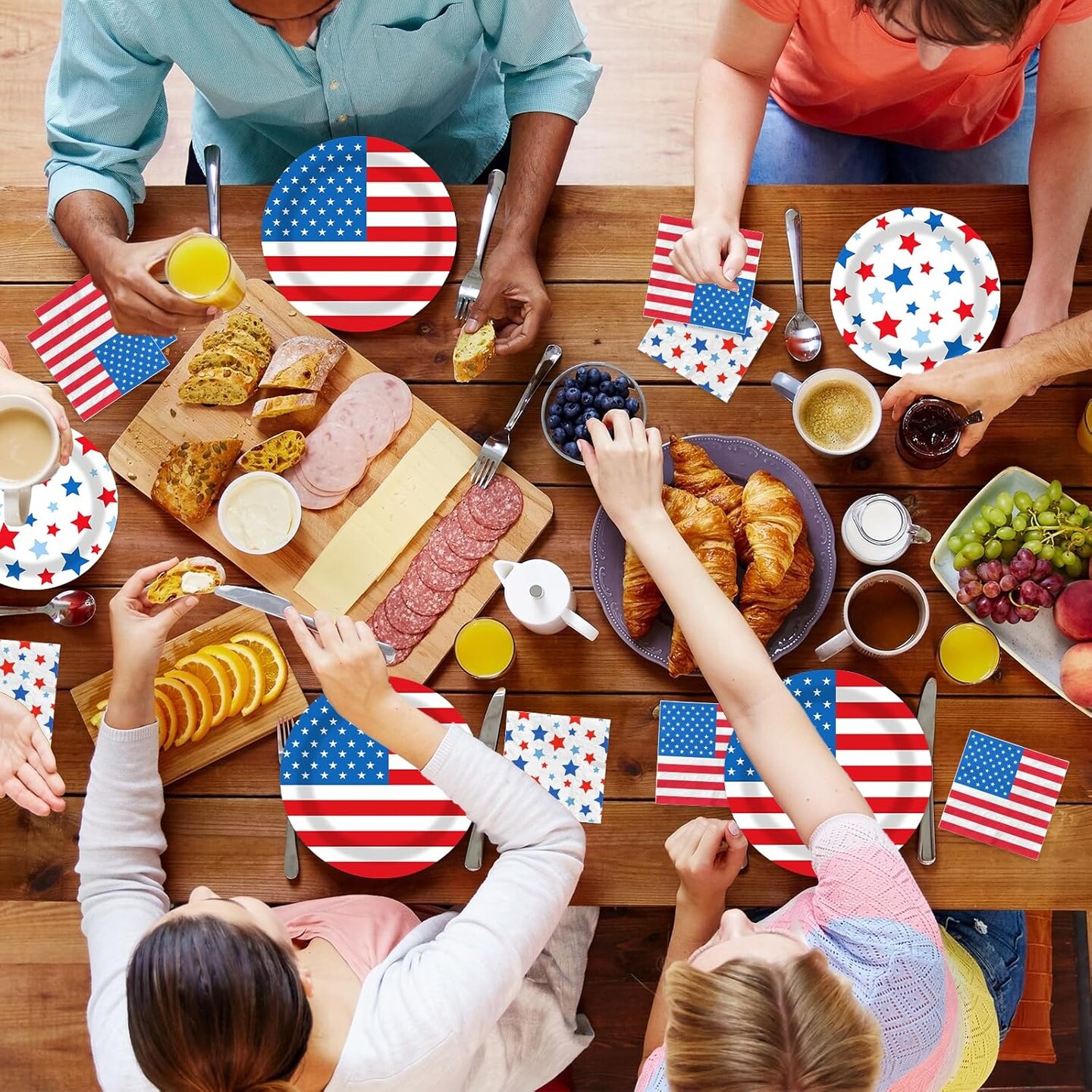 200 PCS 4th of July American Flag Plates and Napkins Sets, Disposable Patriotic Independence Day Decorations Table Decor Party Supplies, Cocktail Napkins Dinner Paper Plates for Memorial Day
