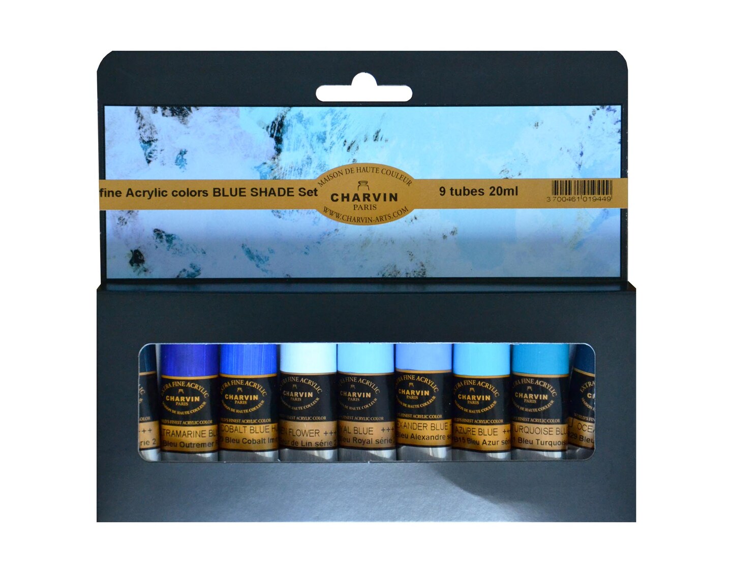 Charvin Extra Fine Professional Acrylic Paint Set for Artists, Blue Shades - Bonjour Set of 9, 20 ml Tubes, Triple-Milled, Lightfast Pigments, Artist Acrylic Paints in Nature-Inspired Hues