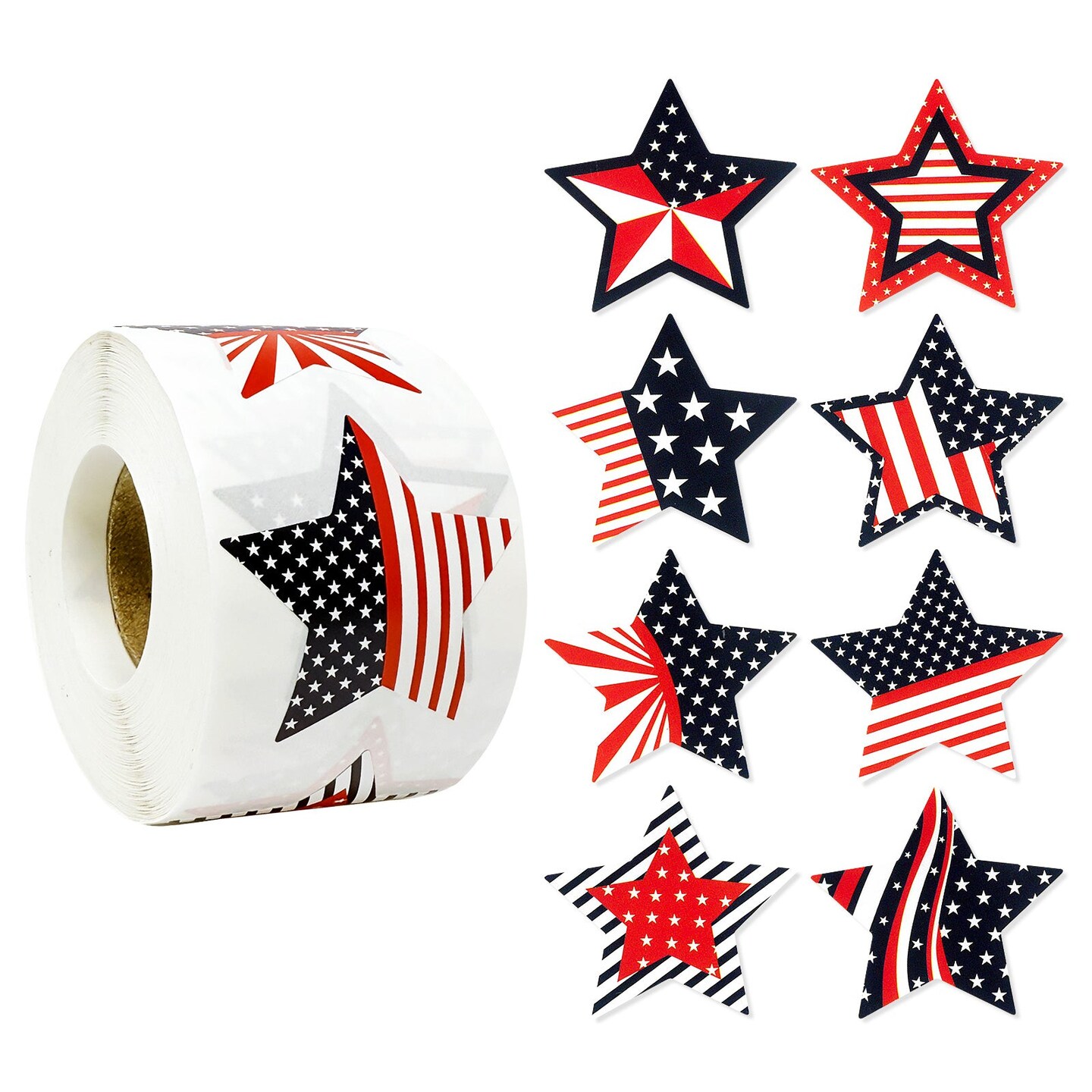 Wrapables 1.5 inch Patriotic Stars, American Flag, 4th of July, Independence Day, Memorial Day Sticker Roll, Sealing Stickers and Labels for Boxes, Envelopes, Bags, Packages (500pcs)