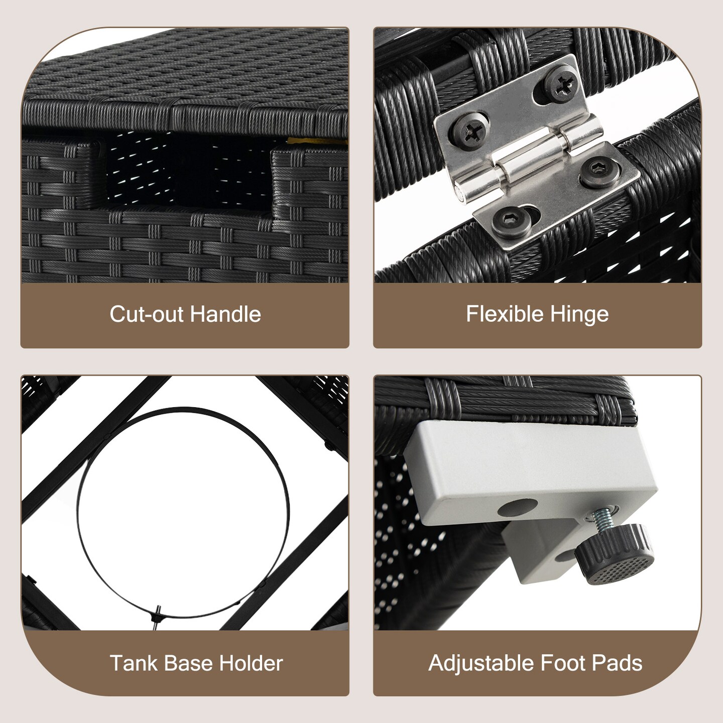 2-in-1 Multi-functional PE Wicker Propane Tank Cover Table with Metal Frame and Adjustable Foot pads