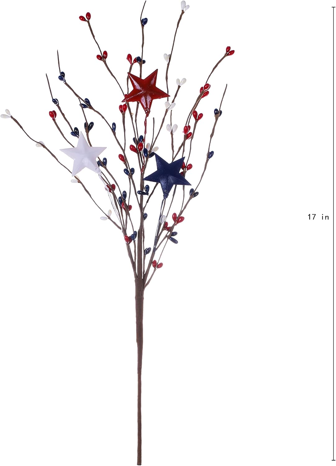 6 Pack Patriotic Picks,17in Tall 4th of July Stems Red White Blue Berry and Star Spray for Independence Day Decor(Red-White-Blue)