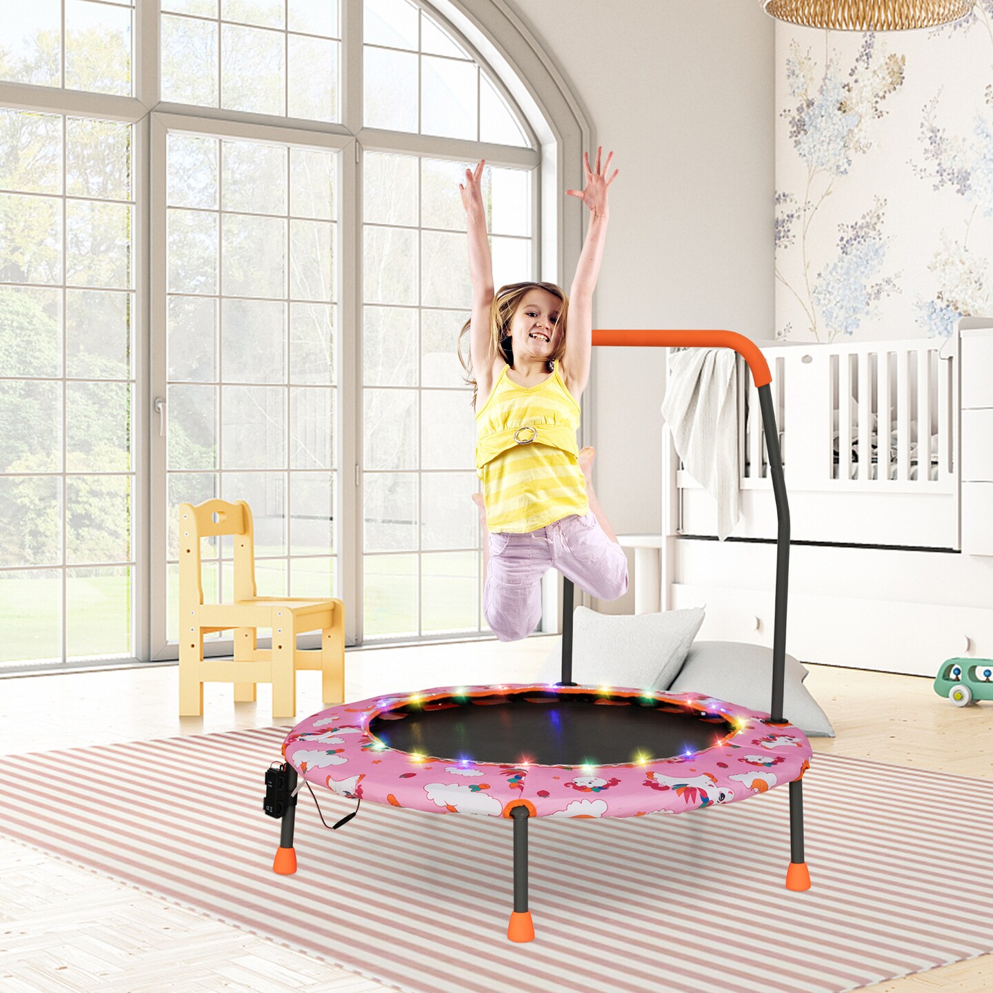 Kids Mini Trampoline with Music Lights Bluetooth Speaker Indoor Toddler Jumping Trampoline