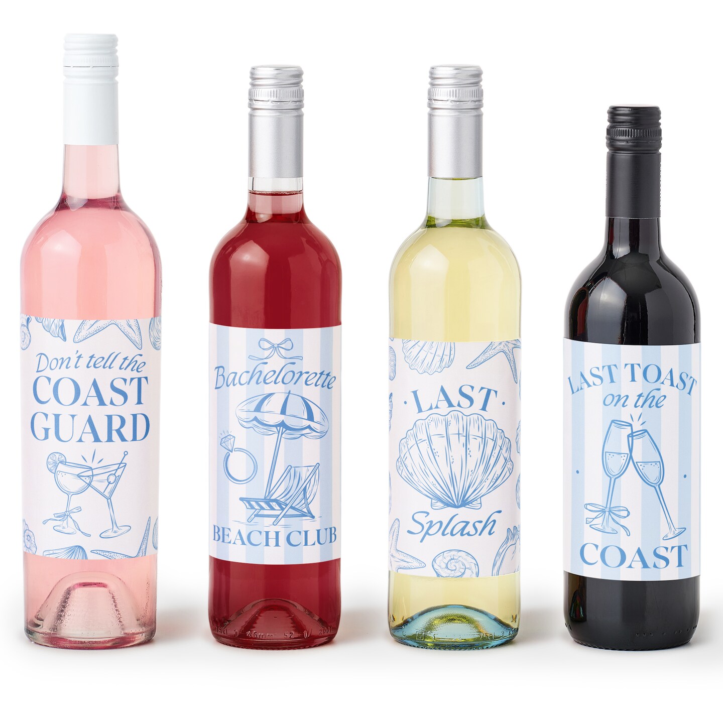 Big Dot of Happiness Last Toast on the Coast Wine Bottle Label Stickers, Beach Bachelorette Party Decor for Bridal Shower Favors - Set of 4 Stickers