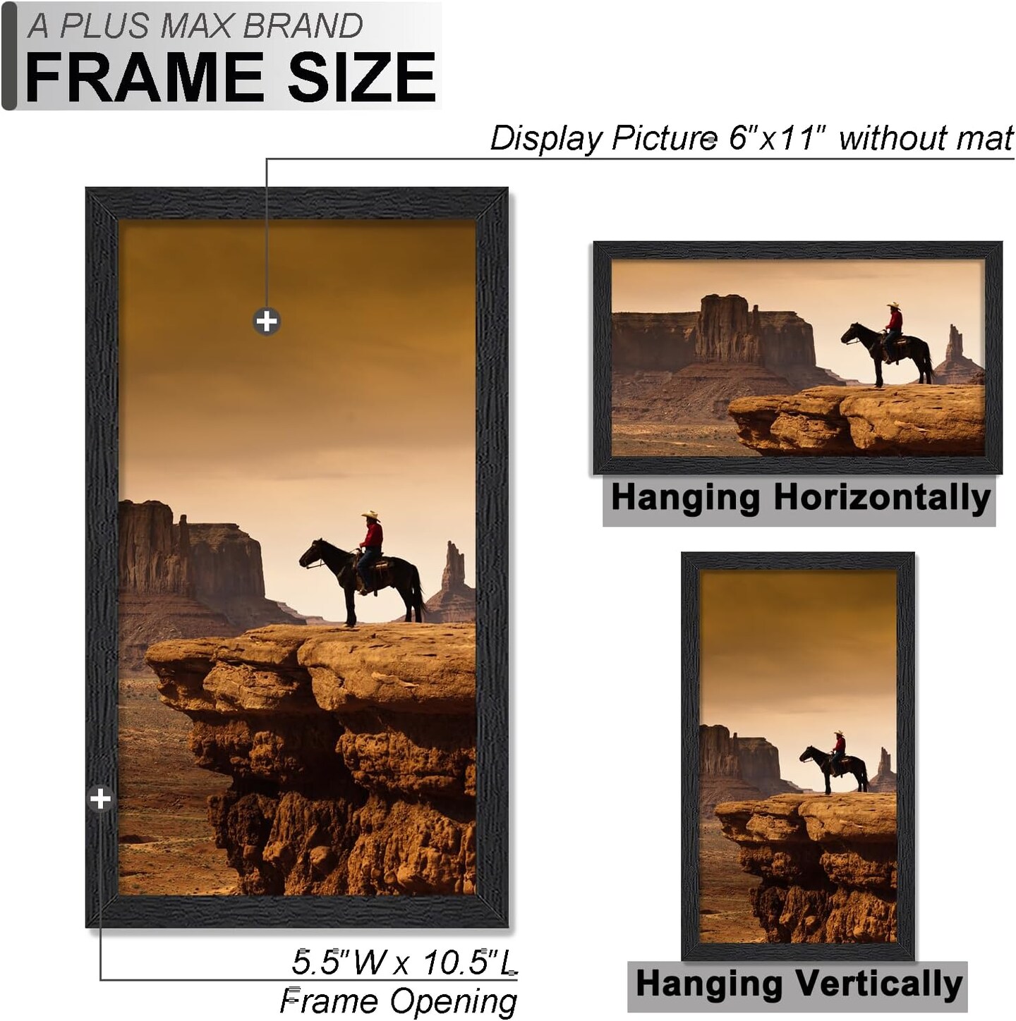 6x11 Picture Frame Set of 2, Black Engineered Wood Frame for 6 x 11 Inch Picture Poster Photo, Light Weight 6 by 11 Frame with Wood-grain for Wall - 2 Pack/Black/6&#x22;x11&#x22;