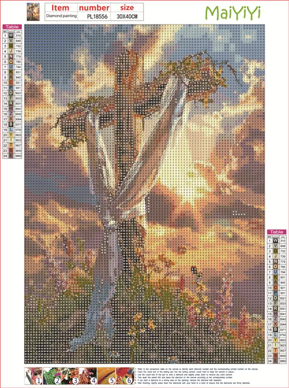 Sky Cross Diamond Painting by Numbers, 5D Full Round Drill God Cross Diamond Painting Cross Stitch Kit, Prayer Cross Diamond Painting Kits for Adult Home Wall Art Decor (30X40 CM)