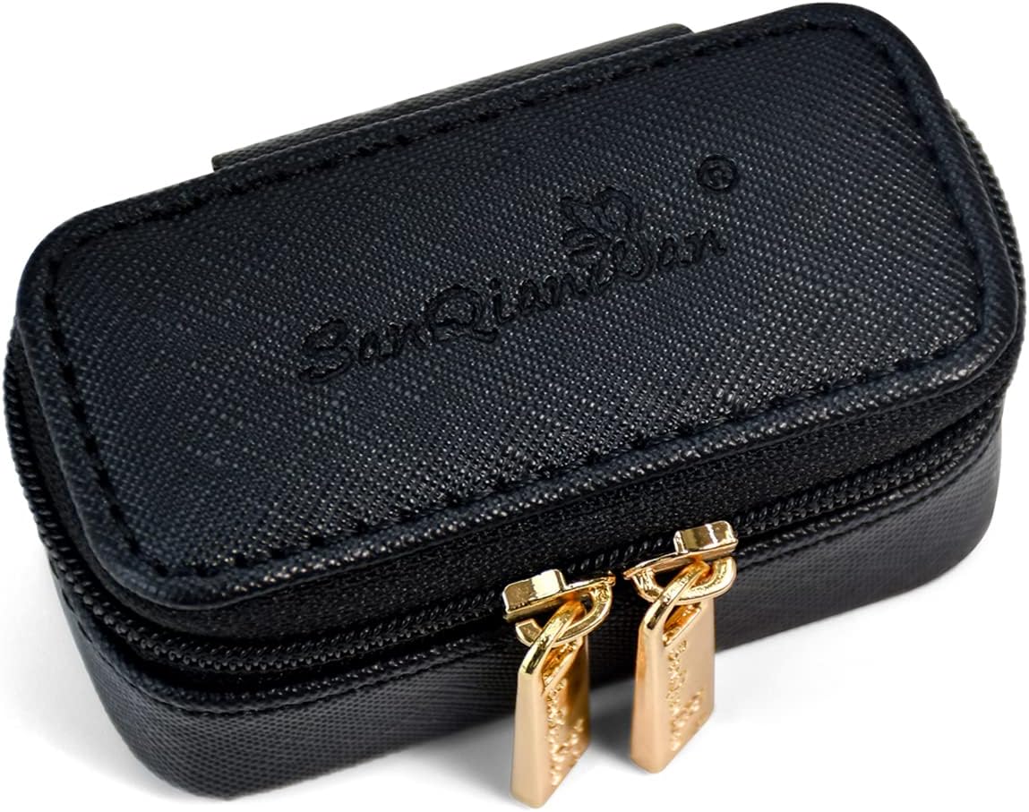 Luxury Mini Travel Ring Box Storage for Women, Portable Leather jewelry Storage Case Organizer for Rings Earrings Necklaces, Gift for Wife Girls Friends Family (Black)