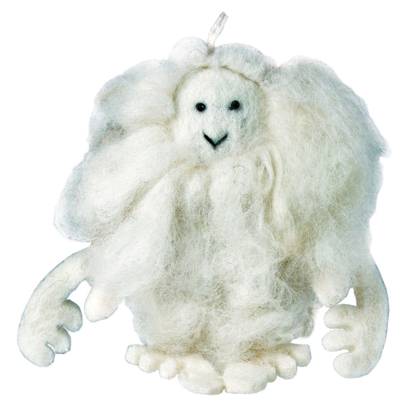 White Felt Yeti Ornament 5 inches Tall Natural Wool and Holiday Decor